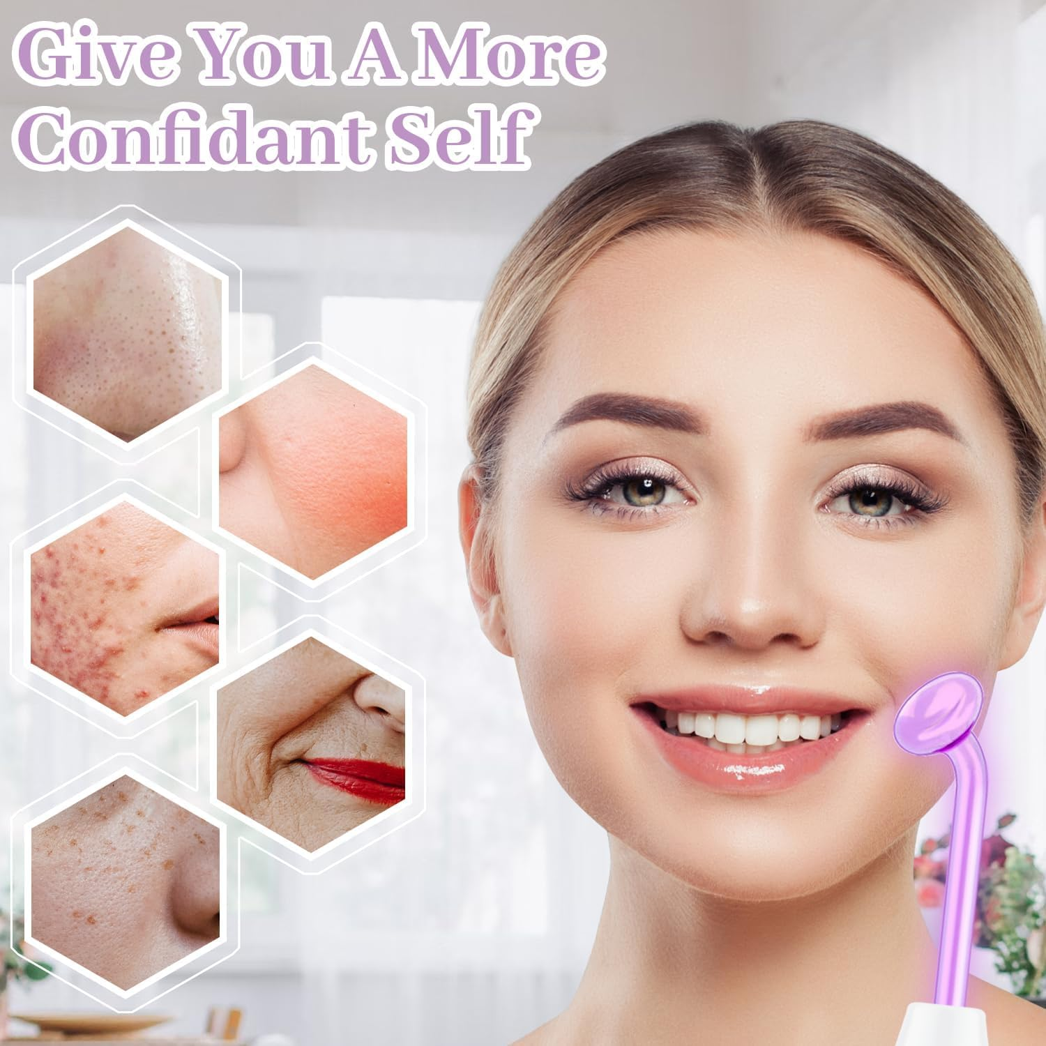 High Frequency Facial Wand - TUMAKOU Violet Portable Handheld High Frequency Facial Skin Machine Device for Face - with 4 Purple Tubes image number 2