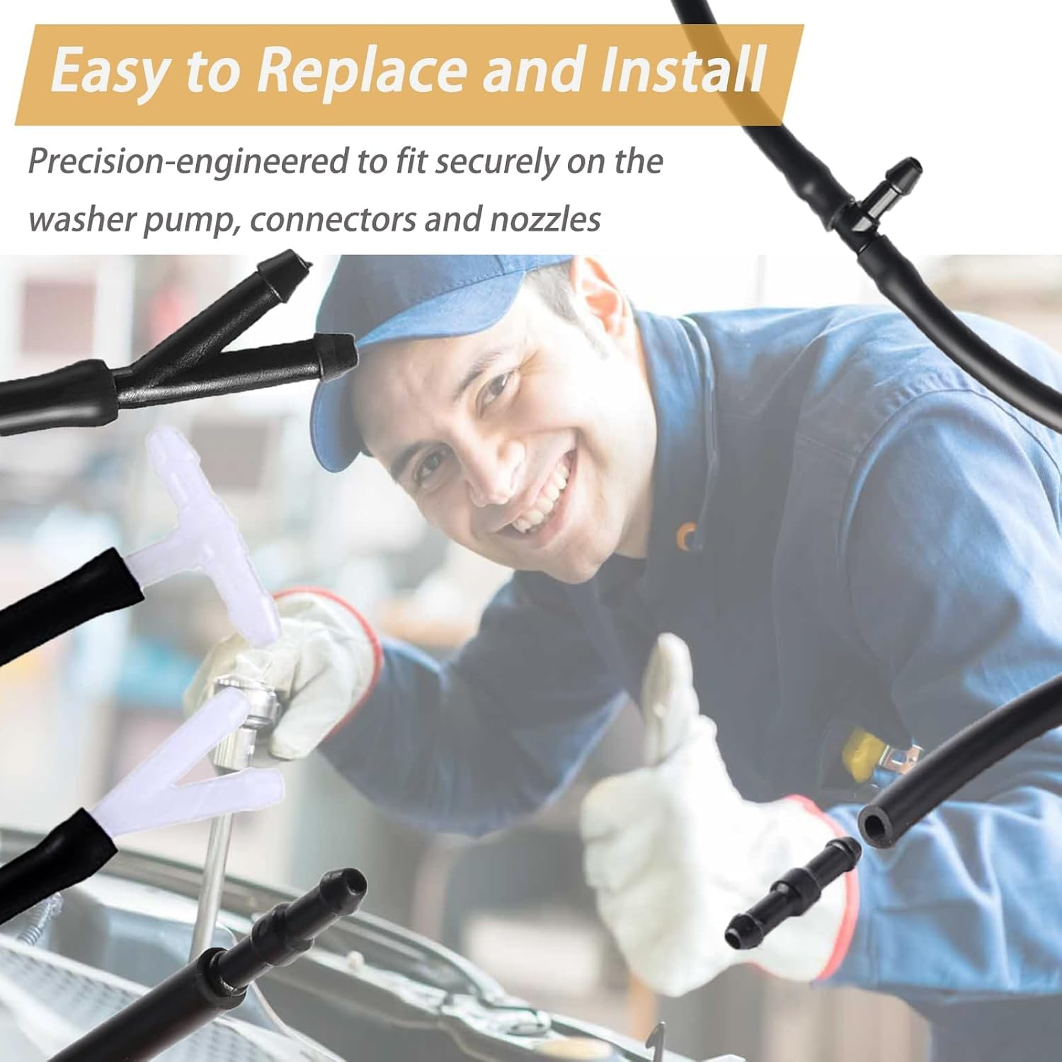 Windshield Washer Hose Kit - 4 Meter Universal Washer Fluid Hose with 12 Pcs Hose Connectors, Suitable for Most Windshield Washer Nozzle Installation, Connect Car Water Pump and Nozzles image number 2