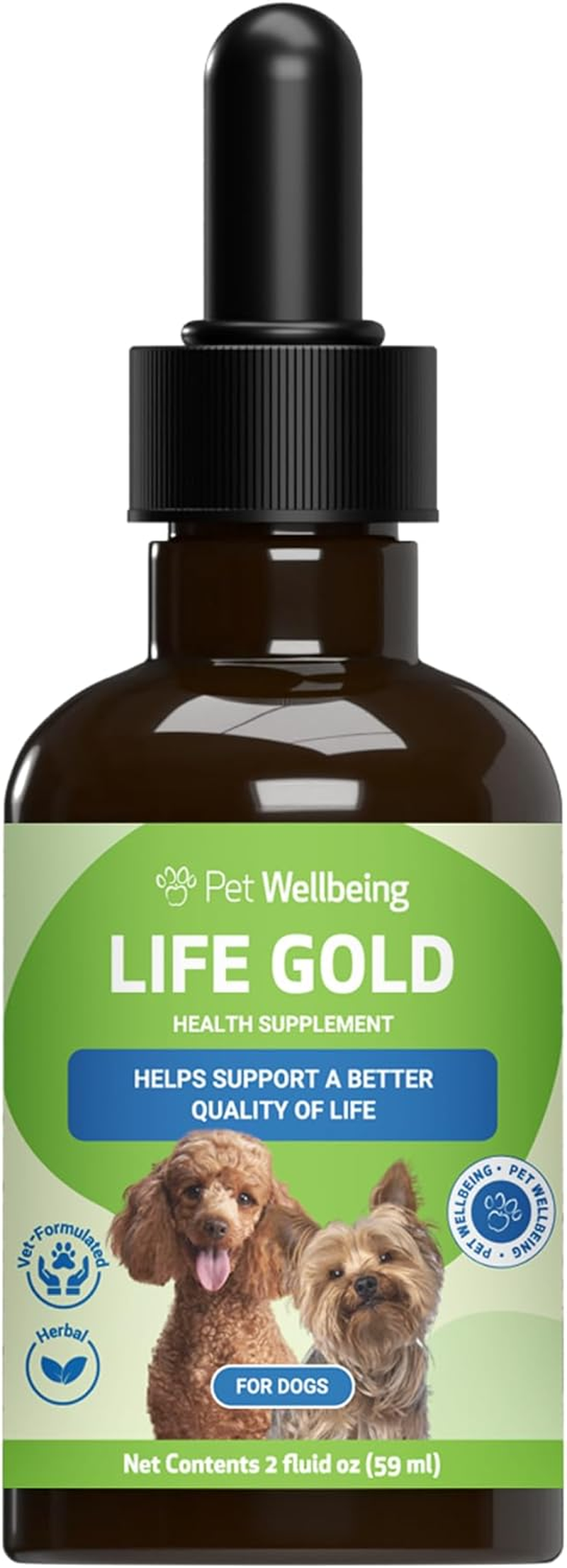 Pet Wellbeing Life Gold for Dogs - Immune Support and Antioxidant Protection - Veterinarian-Formulated Herbal Supplement 2 Oz (59 Ml)