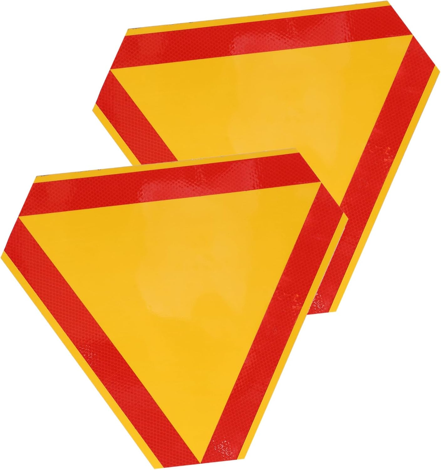 Reflective Safety Triangle Emergency Triangle Warning Reflector 2Pcs 35Cm/13.8In Yellow Base Aluminum for Roadside Emergency Low Speed Vehicles Trucks Tricycles