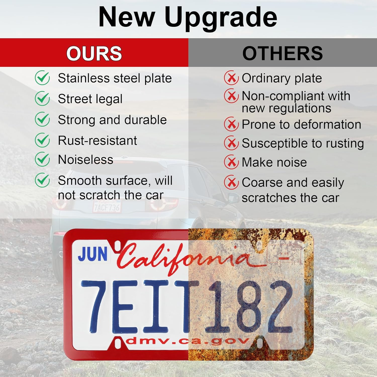 Livtee 4 Holes Stainless Steel License Plate Frames, 2 PCS Car Licence Plate Covers, Automotive Exterior Accessories Slim Design with Bolts Washer Caps for US Vehicles, Red image number 3