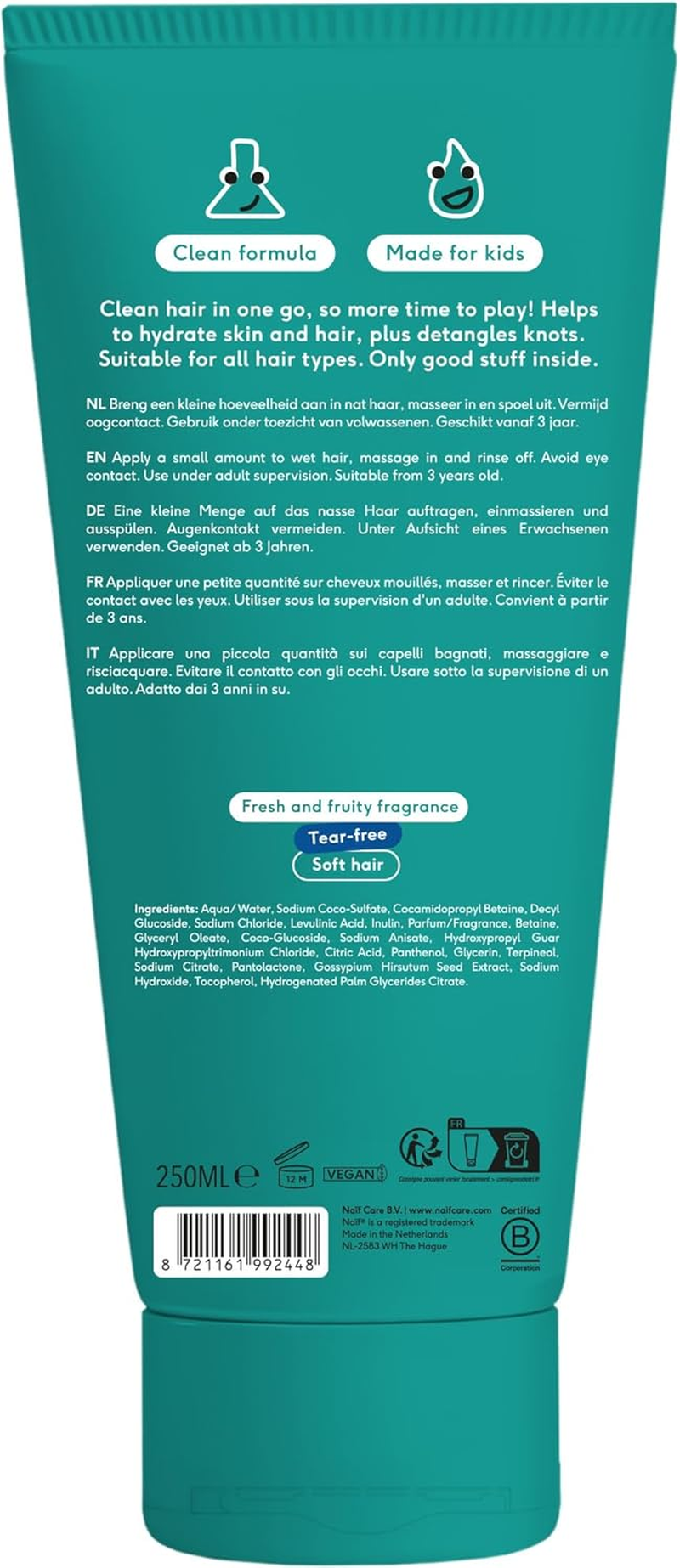 Na&iuml;f - 2 in 1 Shampoo and Conditioner for Children - Cleans Hair and Makes It Supple - Gentle Formula - 0% SLES - Dermatologically Tested - Natural Origin - 250Ml image number 5