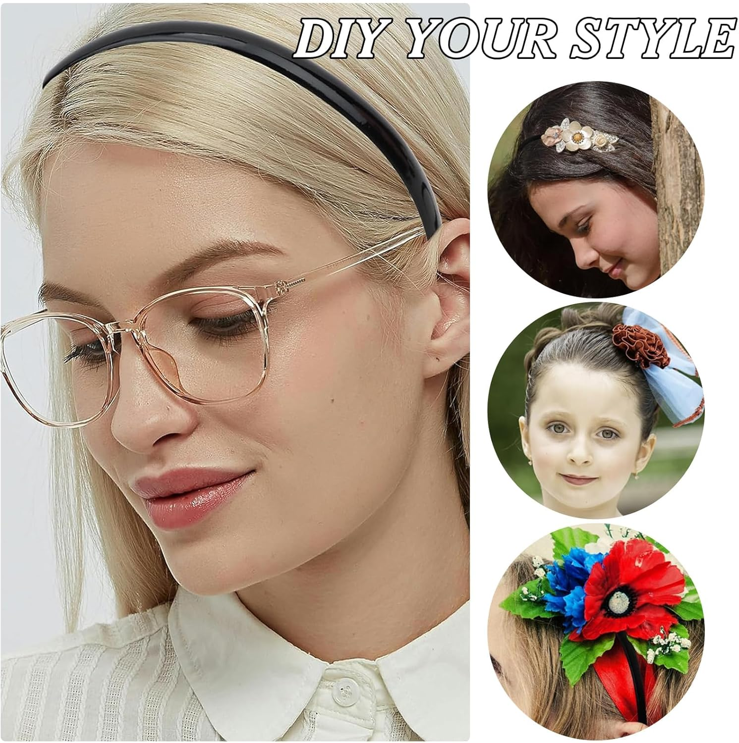 Xoelle Pack of 5 Black Headbands, Wide Headbands, Women'S Hair Band, Girls' Hair Band, Non-Slip Plastic, Non-Slip with Prongs, Elegant, Simple Headbands for Hairstyles, Decorative (Width 1.2 Cm) image number 2