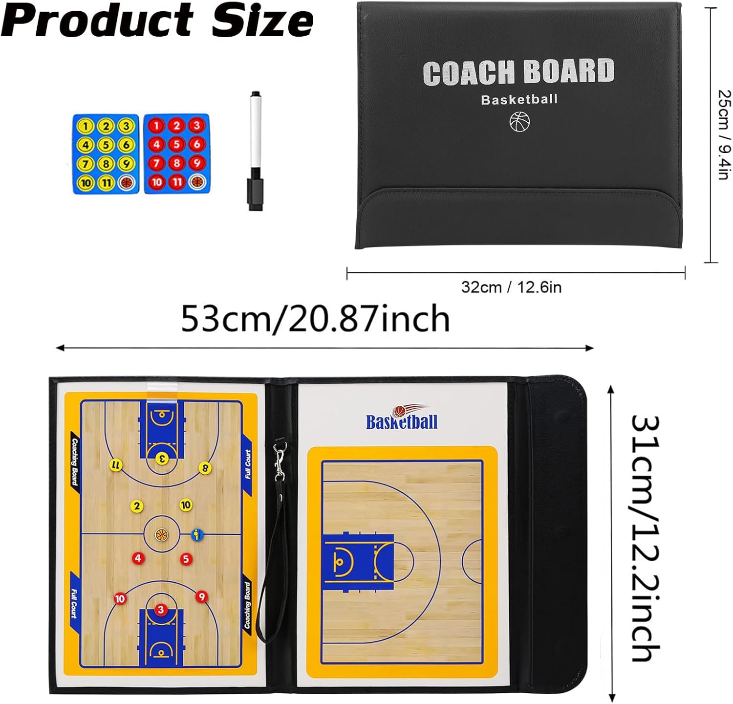 Basketball Coaching Board Coaches Clipboard Tactical Magnetic Board Kit Portable Strategy Coach Board Coach Training Equipment with Magnets, Marker Pen and Zipper Bag image number 3
