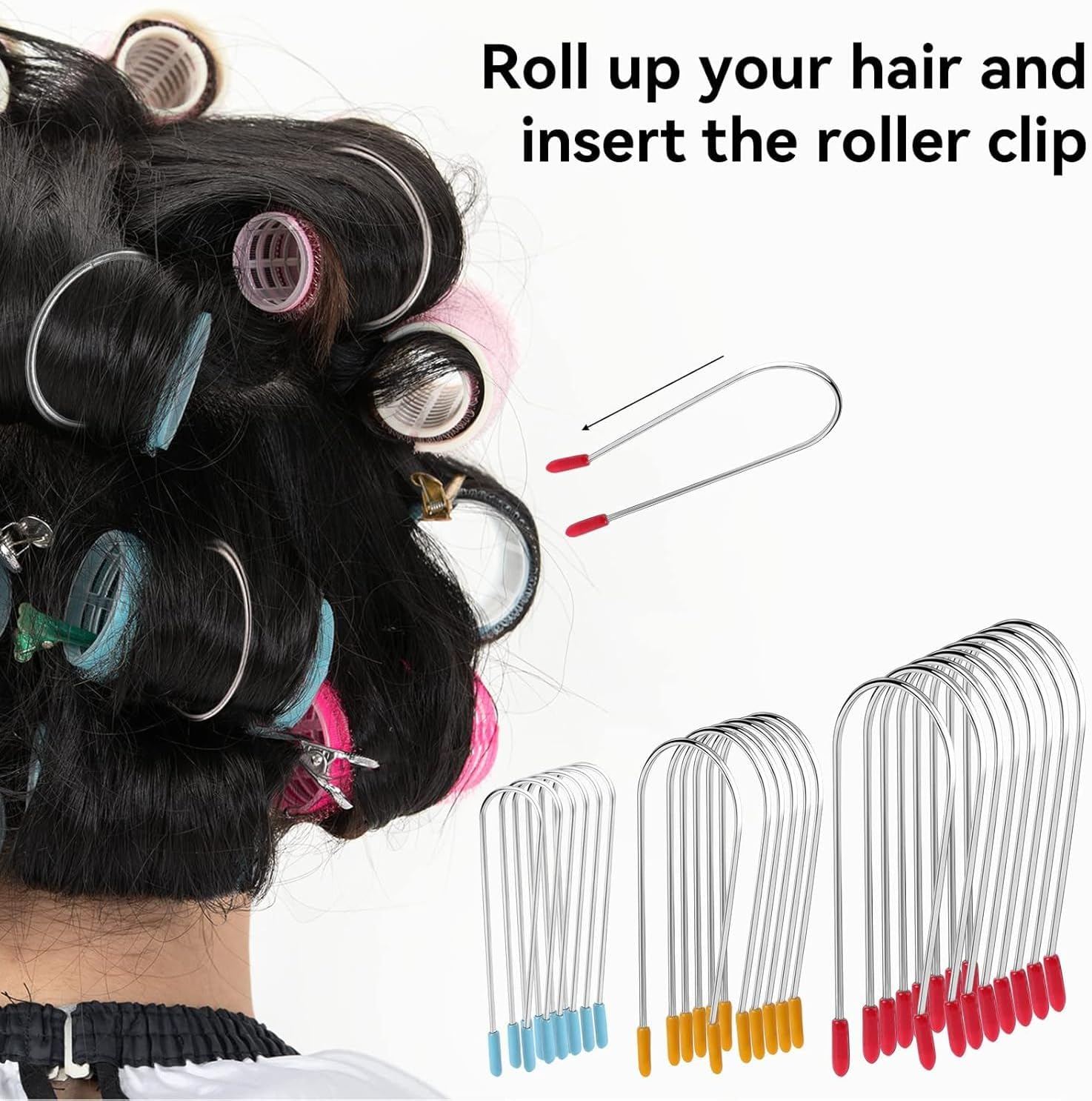 24 Pcs Hot Curler Clips Replacement Kit,3 Sizes Hot Curler Clips Replacement Pins Hot Roller Strong Securing Clips, Stainless Steel for Electric Rollers,Assorted Hot Roller Clips Large,Hot Curler Clip image number 5