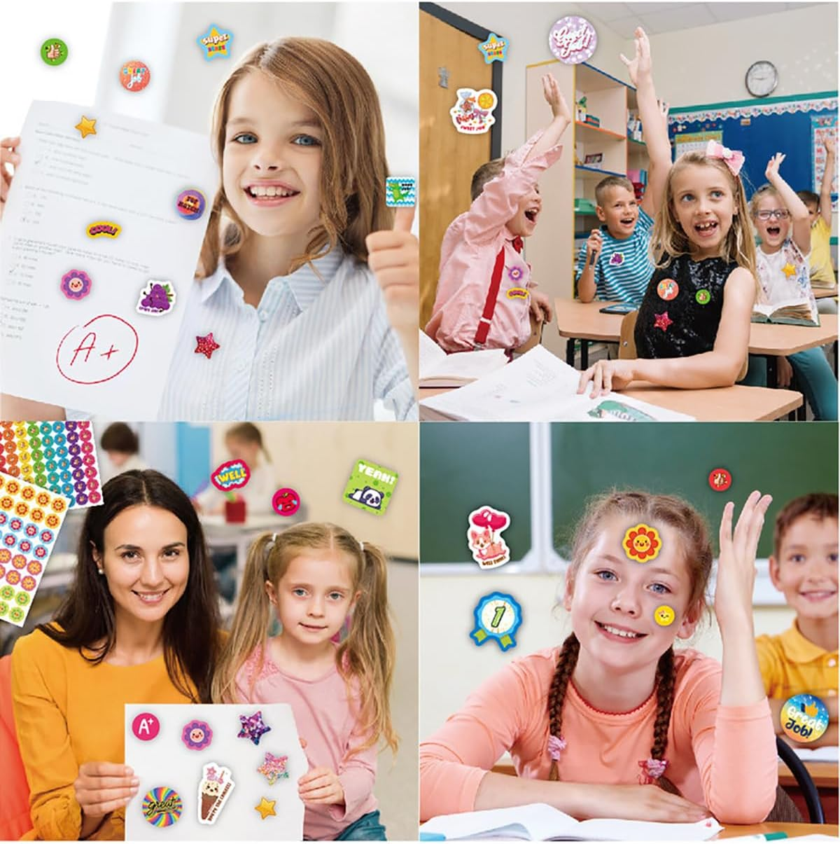 OSYLICT Reward Stickers for Kids,844Pcs Incentive Motivational Sticker,Cartoon Animals Star Praise Positive Encouragement Stickers for Home School Classroom Elementary Gifts image number 4