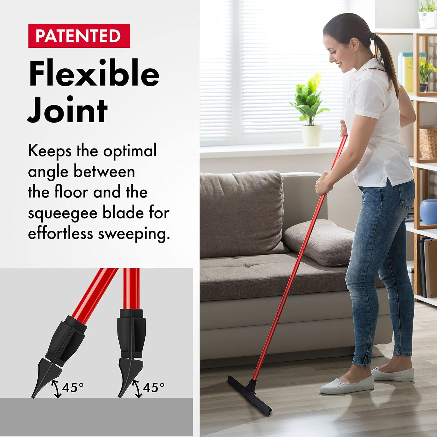 Tyroler Bright Tools Floor Squeegee Heavy Duty 46 Cm, Solid 100% Natural Rubber, Long 4 Parts Handle 140 Cm - Dries Flat and Curved Surfaces - Best for Washing,Drying,Bathroom,Wet Room,Floor image number 3