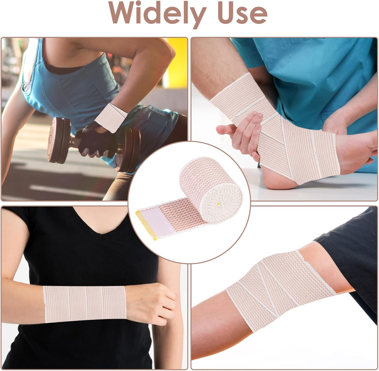 6 Pcs Elastic Compression Bandage, 3 Size (2X5Cm, 2X7.5Cm, 2X10Cm) Self Adhesive Cohesive Cotton Elastic Tape, Self-Closures for Foot Ankle Knee Wrists Elbows Thighs Torso image number 1