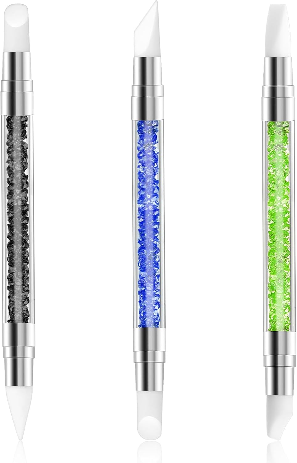 3 Pcs Nail Art Sculpture Pen, Dual Tipped Silicone Nail Tools, Silicone Head Acrylic Handle Nail Art Brushes, Rhinestone Nail Polish Carving Pen, Nail Art Tools for Home Salon(White, Pink, Orange)