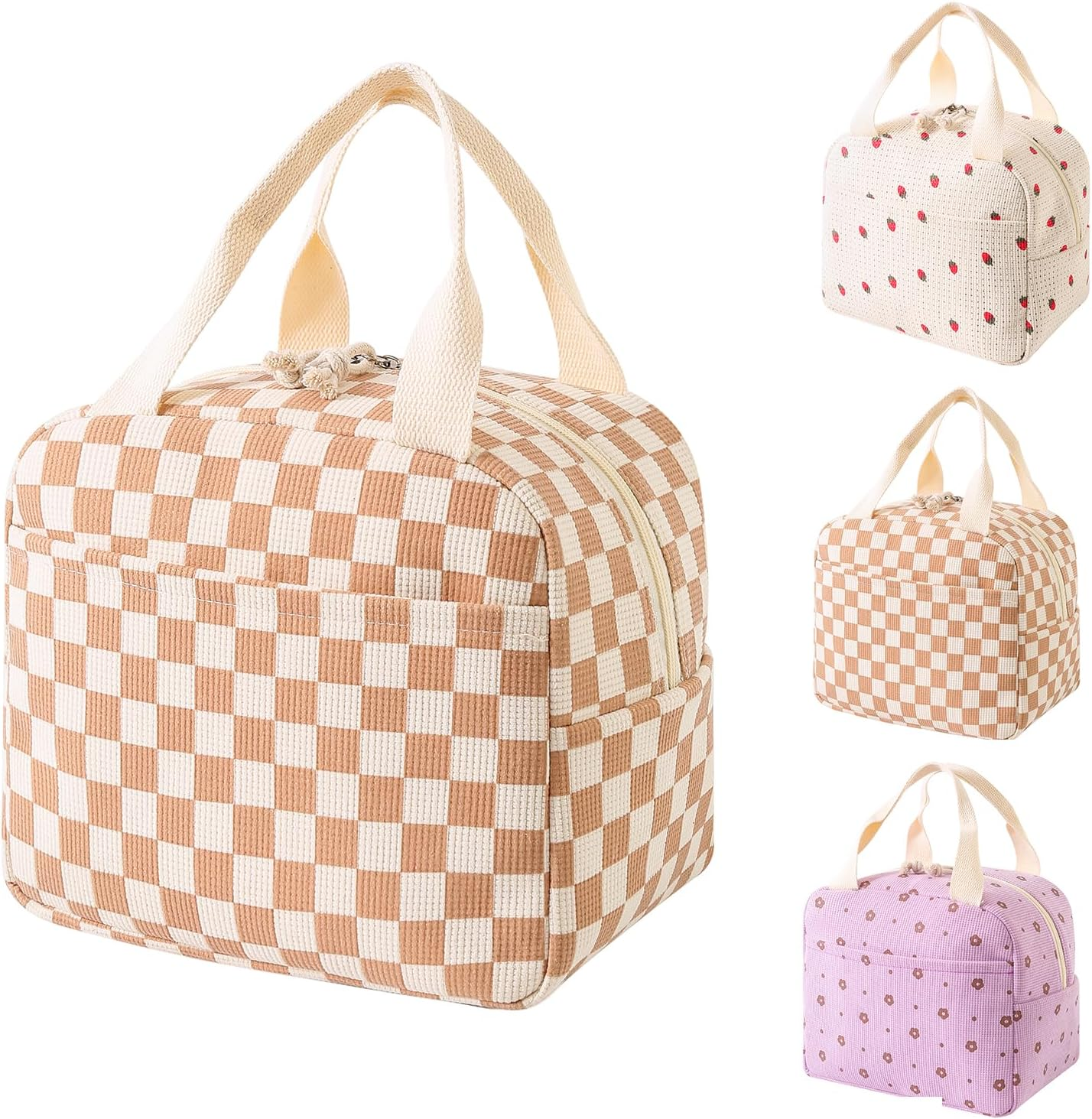 Viiotu Insulated Lunch Bag for Women,Large Lunch Bag with Insulation Aluminum Foil Pearl Cotton for Work, School, Picnic (Strawberry)