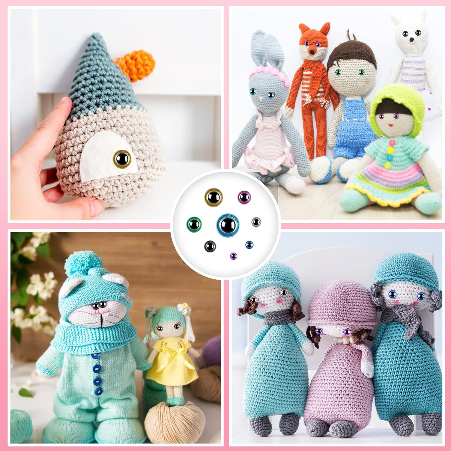160Pcs Large Safety Eyes for Amigurumi Glitter Eye for Stuffed Animals for DIY Dolls Puppets Bear Crafts Animals Amigurumi Making Supplies(Colorful A) - Black image number 2