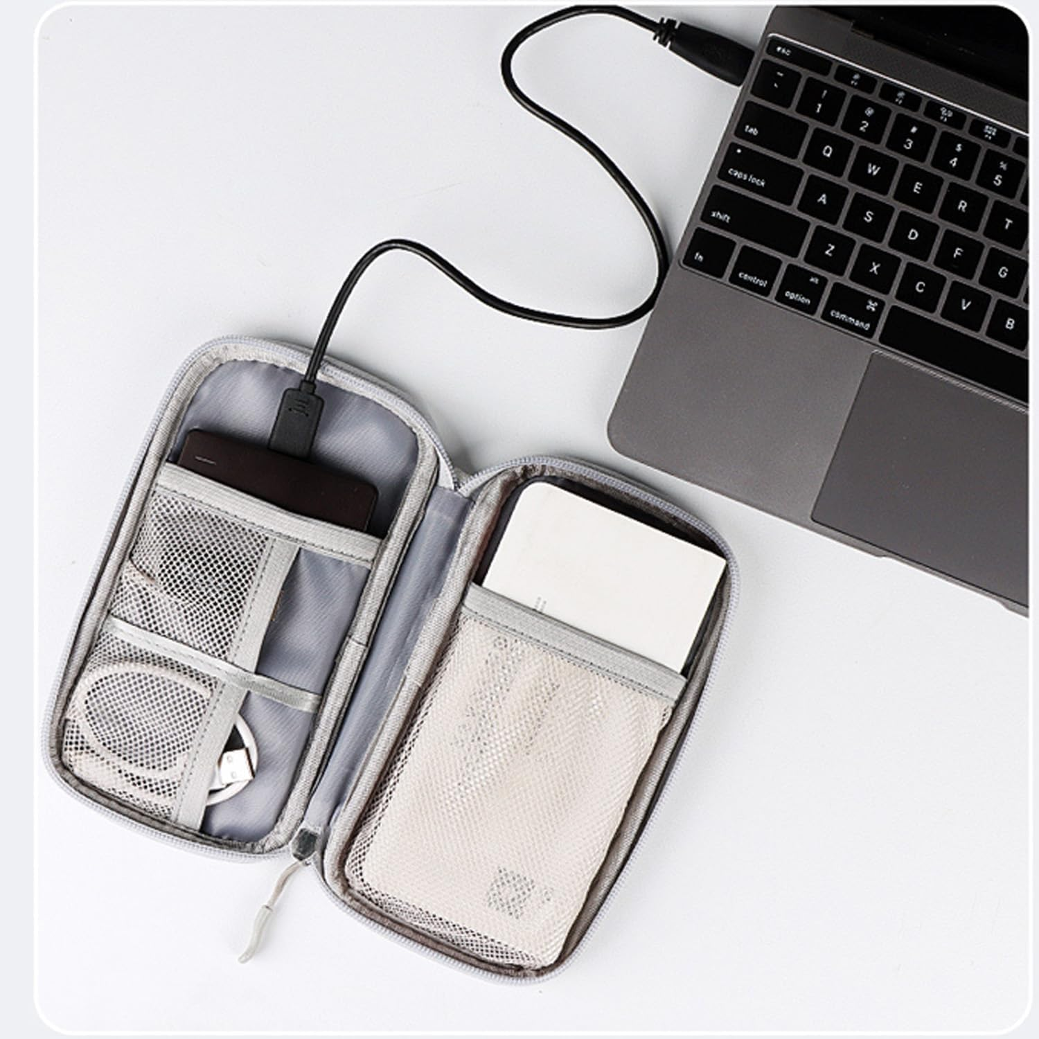 Electronics Organizer Bag Pouch Cable Charger Case Travel Shockproof Cord Carrying Case for Earphone Powerbank USB Hard Drive SD Card (Grey)