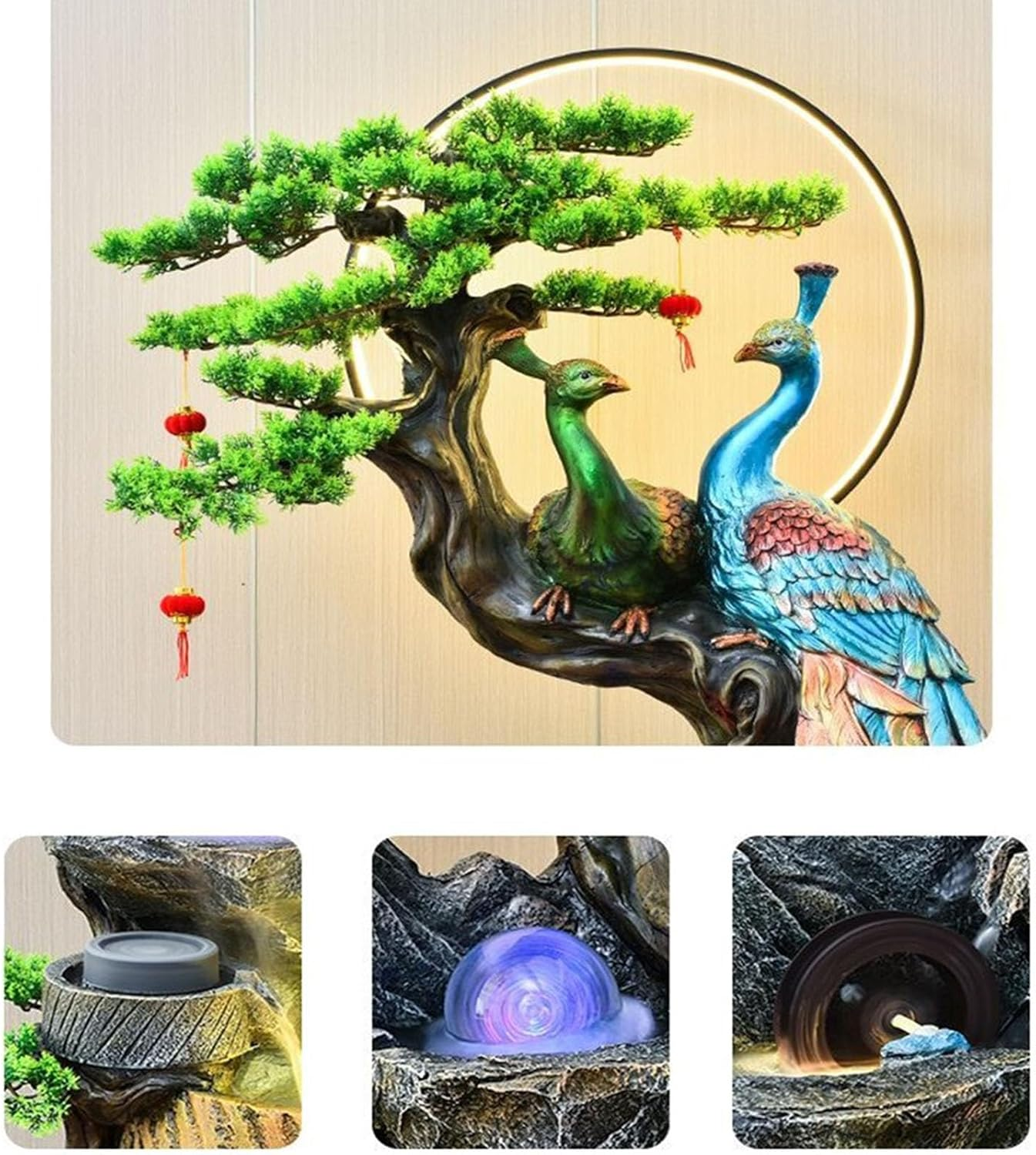 Outdoor Fountain Water Fountain Decor, Peacock with LED Glass Color Changing Globe, for Home/Office, Living Room Decorative Fountains(Medium) image number 5