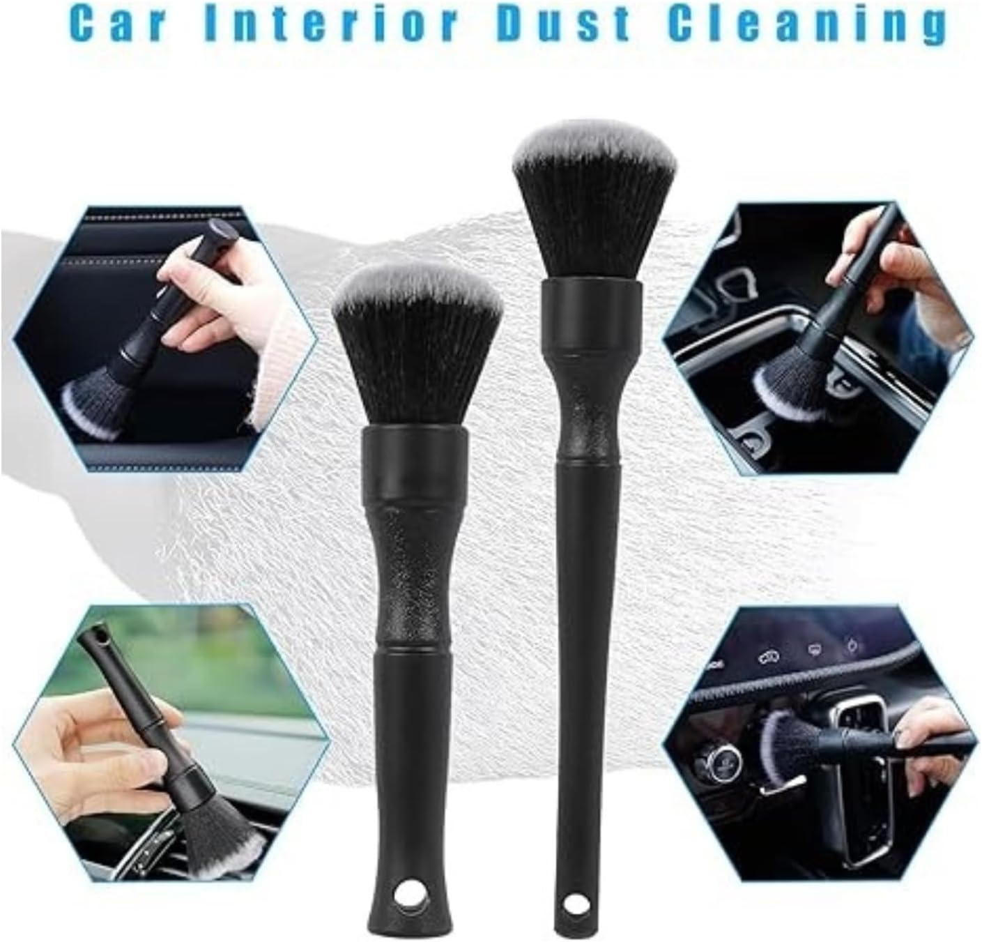 Car Detailing Brush Set, 2 Sizes, Ultra-Soft Bristles, Interior Exterior No Scratch for Cleaning Air Vent Engine ，Seat Wheel, Interior and Exterior Cleaning, Dashboard, Wheels