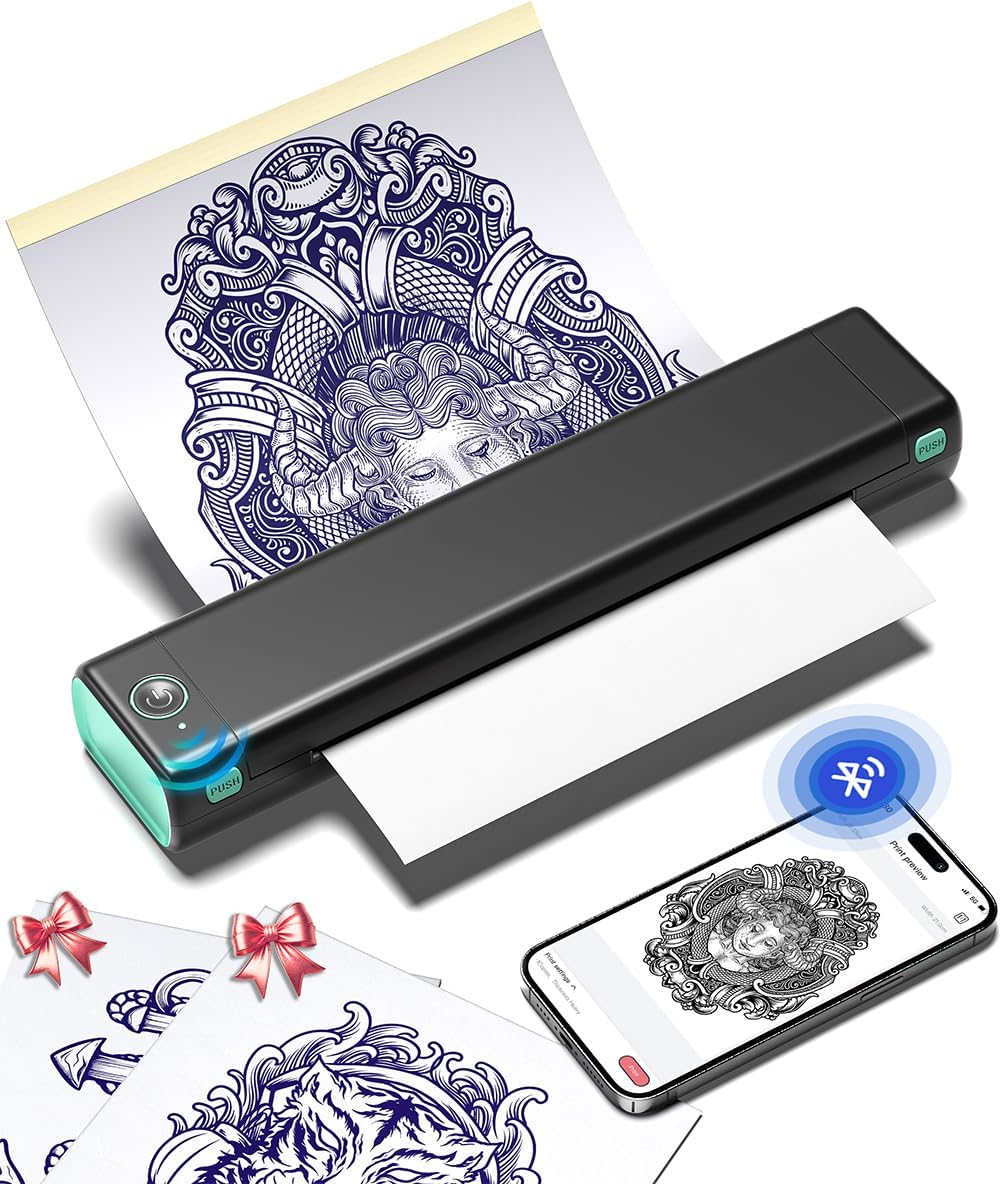 Phomemo M08F Wireless Tattoo Transfer Stencil Printer, Thermal Tattoo Machine with 10Pcs Free Transfer Paper, Tattoo Printer Set for Tattoo Artists & Beginners, Compatible with Smartphone & Pc