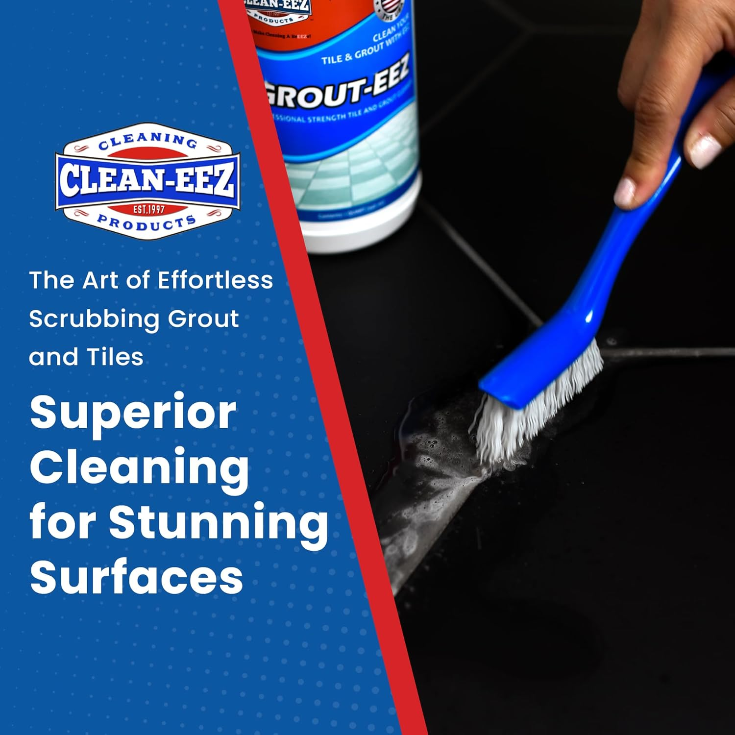 Clean-Eez Grout Brush Combo Kit - Stand up & Handheld V-Shaped Brushes with Curled Bristles - Easy Grout Cleaning without Bending - Perfect for Tile, Showers & Hard-To-Reach Spots - Durable image number 2