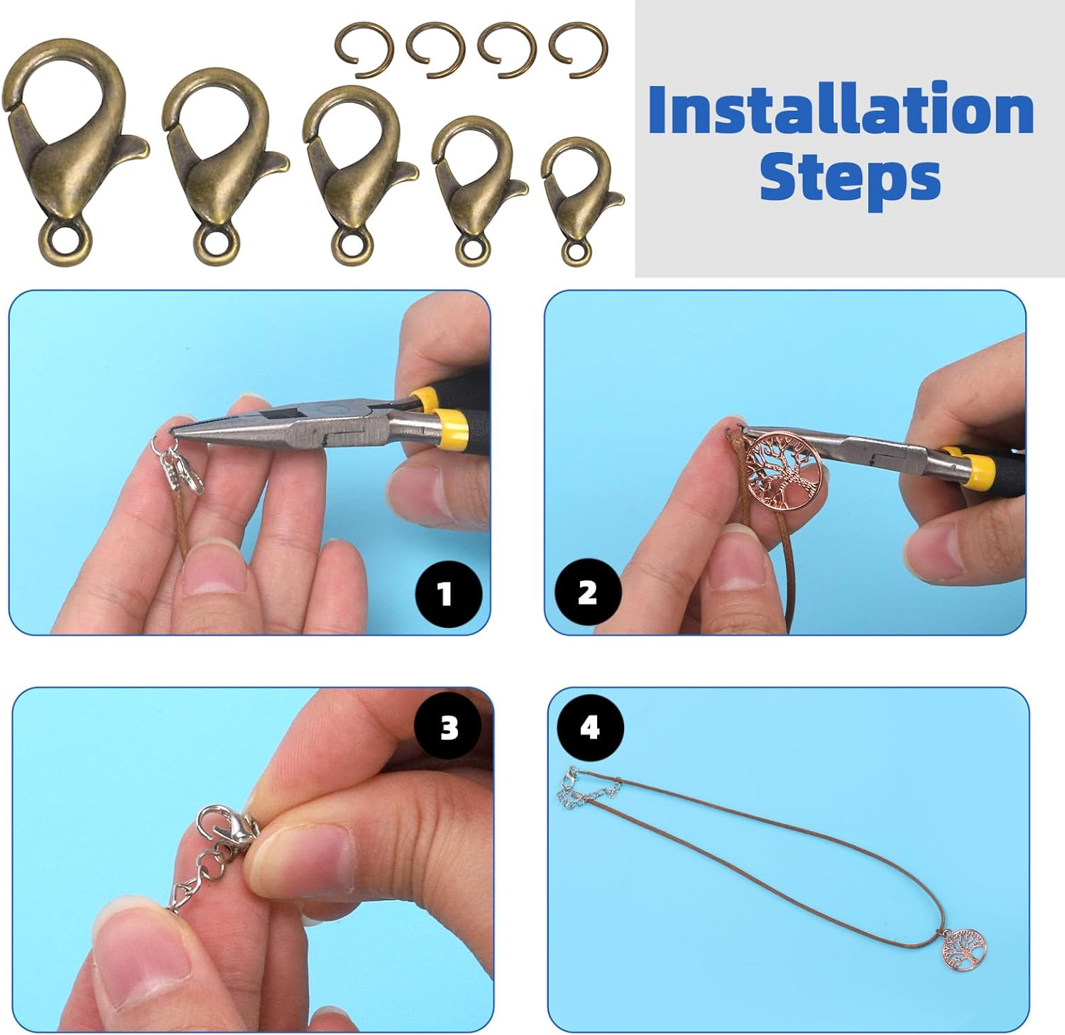 Glarks 170Pcs Bronze Lobster Claw Clasp with Open Jump Rings Kit 10Mm 12Mm 14Mm 16Mm 18Mm Necklace Clasps for Bracelet Necklace Jewelry Making - Gunblack image number 4