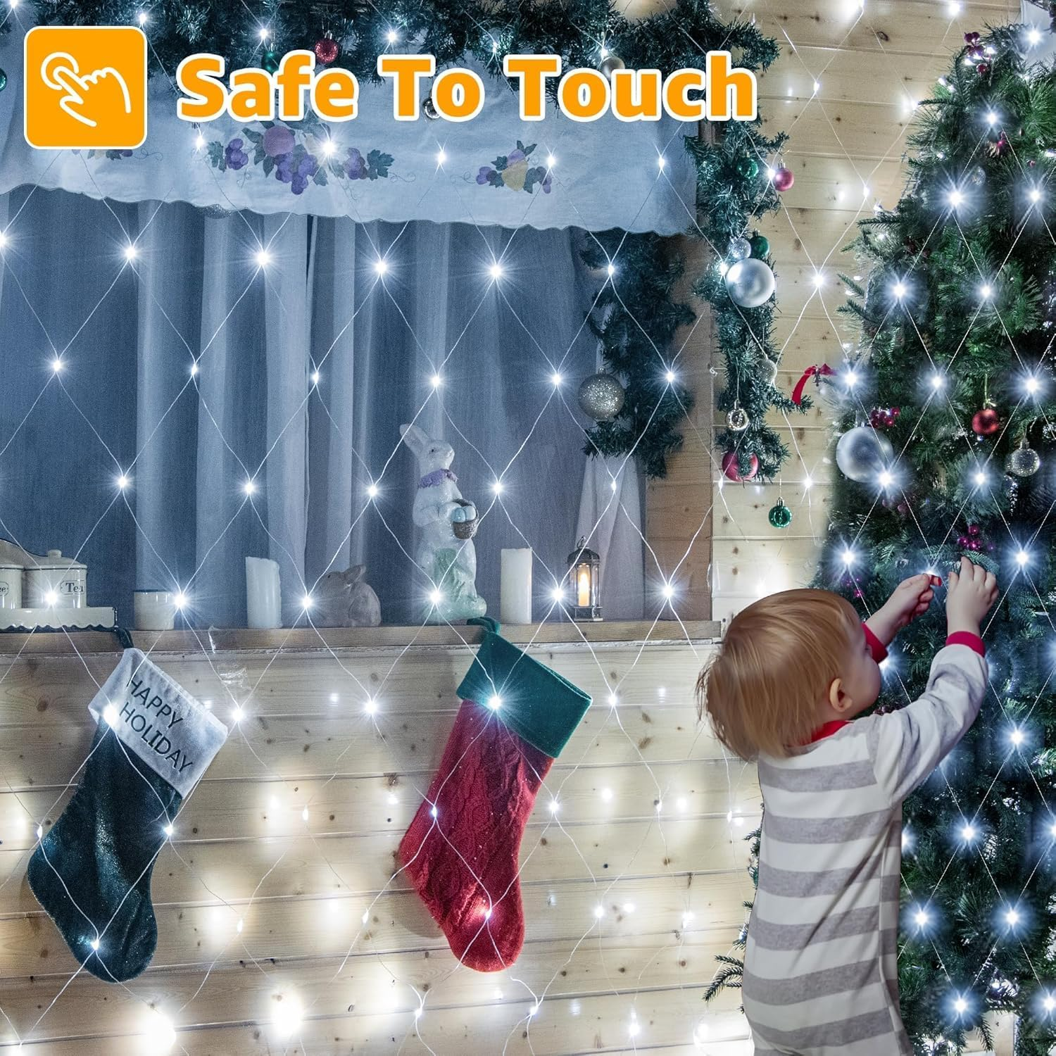 Christmas Lights, Christmas Net Lights 200LED Plug-In Mesh Lights 3X2M Bush Lights 8 Modes Led Net Lights Waterproof Christmas Lights for Bushes Tree Shrubs outside Indoor Decorations, White image number 6