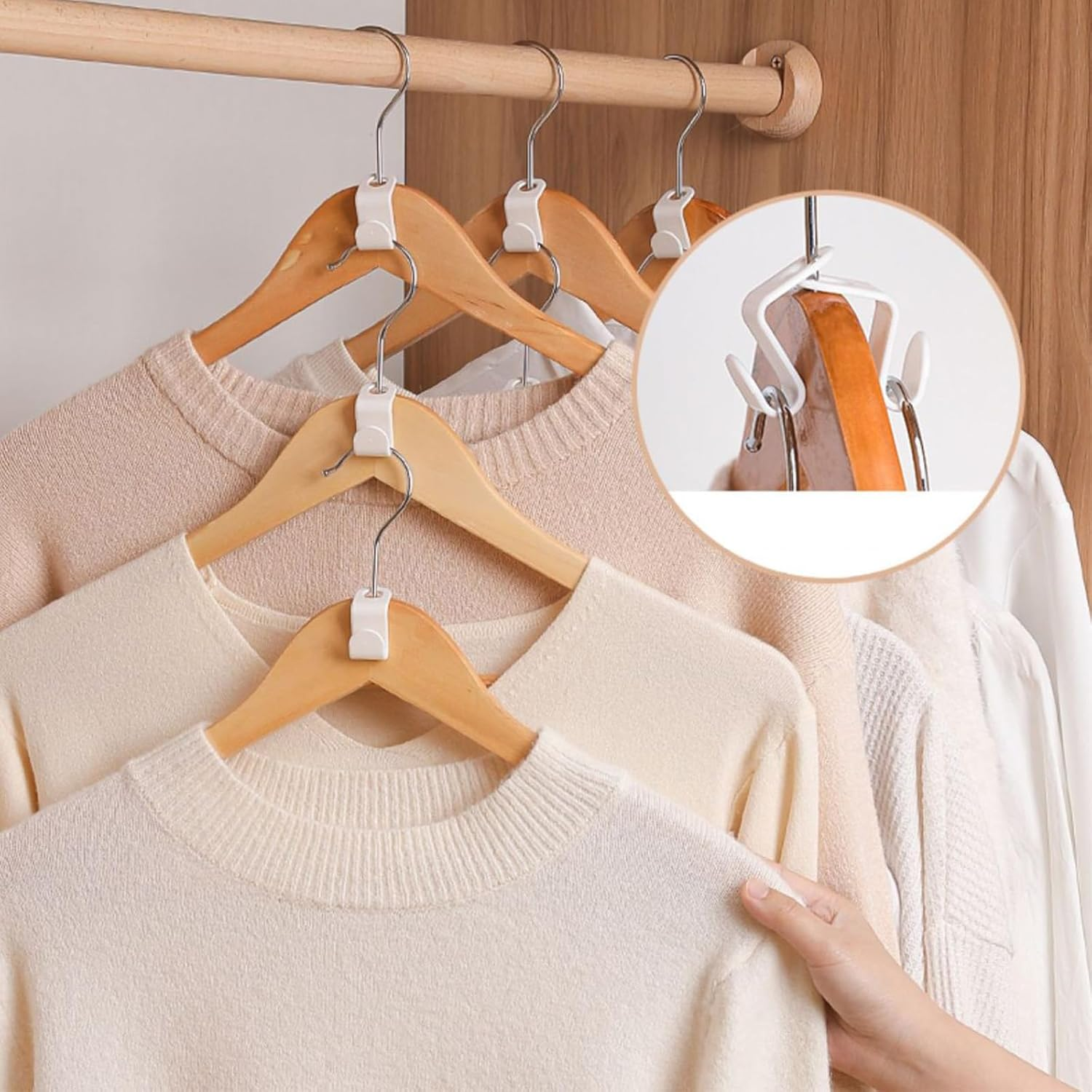 100 Pack Space Saving Hangers - Multi-Functional Stackable Coat Hanger Connectors | Thick Plastic Hooks for Wardrobe Organiser (Green, Kids/Baby Closet Friendly) image number 2