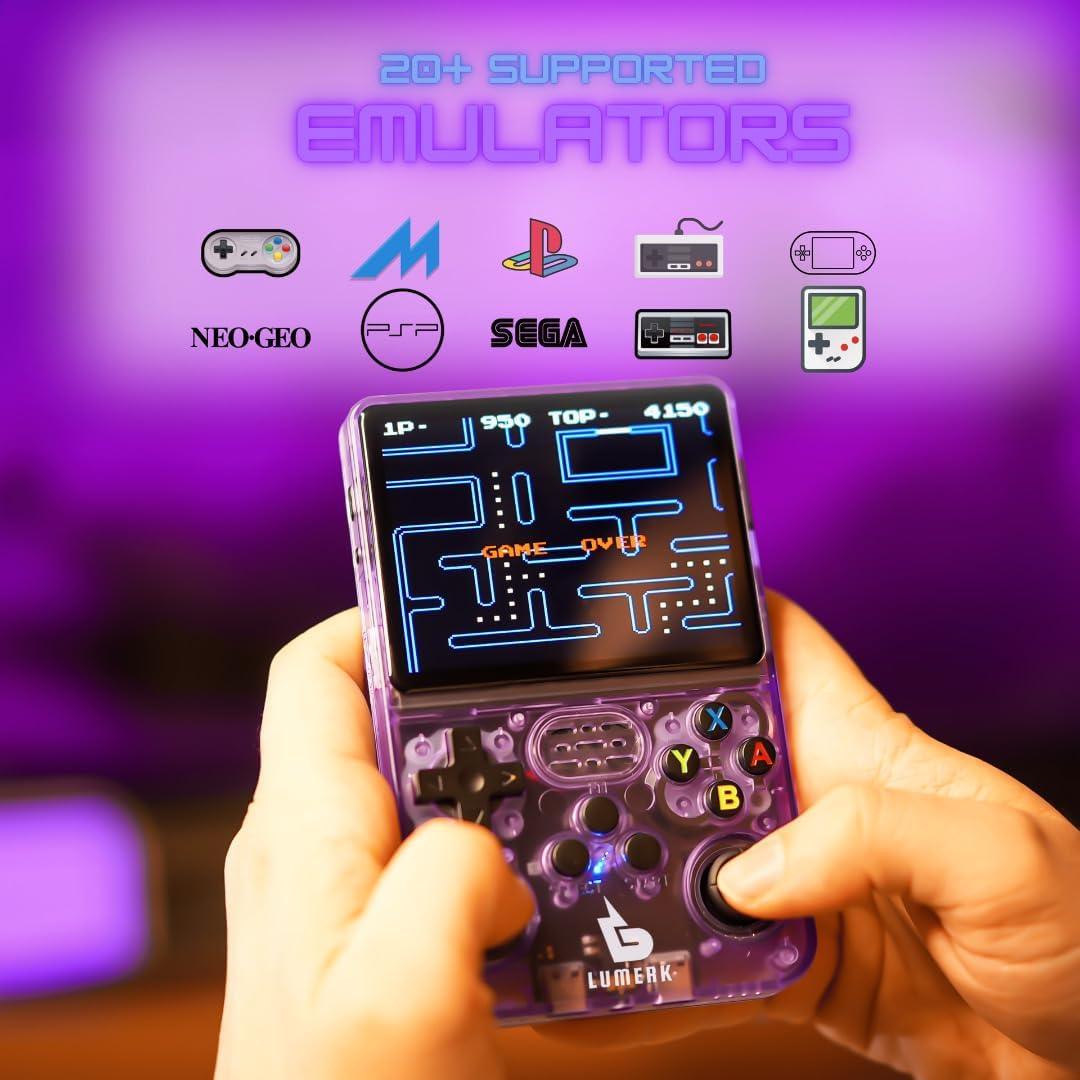 Lumerk R36S Handheld Retro Game Console Air Version(V2.0), 3.5 Inch IPS Screen with Emulator System, 15,000+ Built-In Classic Games, Portable Gaming Console with Dual 3D Joysticks (Transparent Purple) image number 3