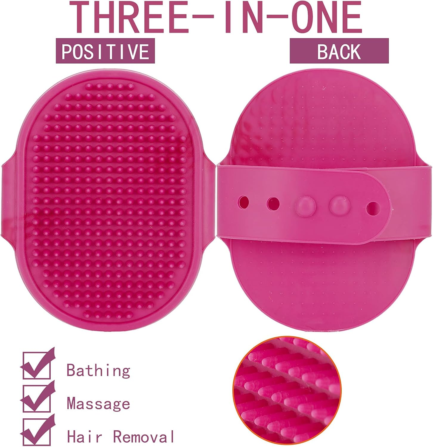 Heyu-Lotus Dog Bath Brush, 2 Pcs Pet Bath Brush with Adjustable Ring Handle, Soothing Massage Rubber Comb for Long Short Haired Dogs and Cats(Blue and Rose) image number 6