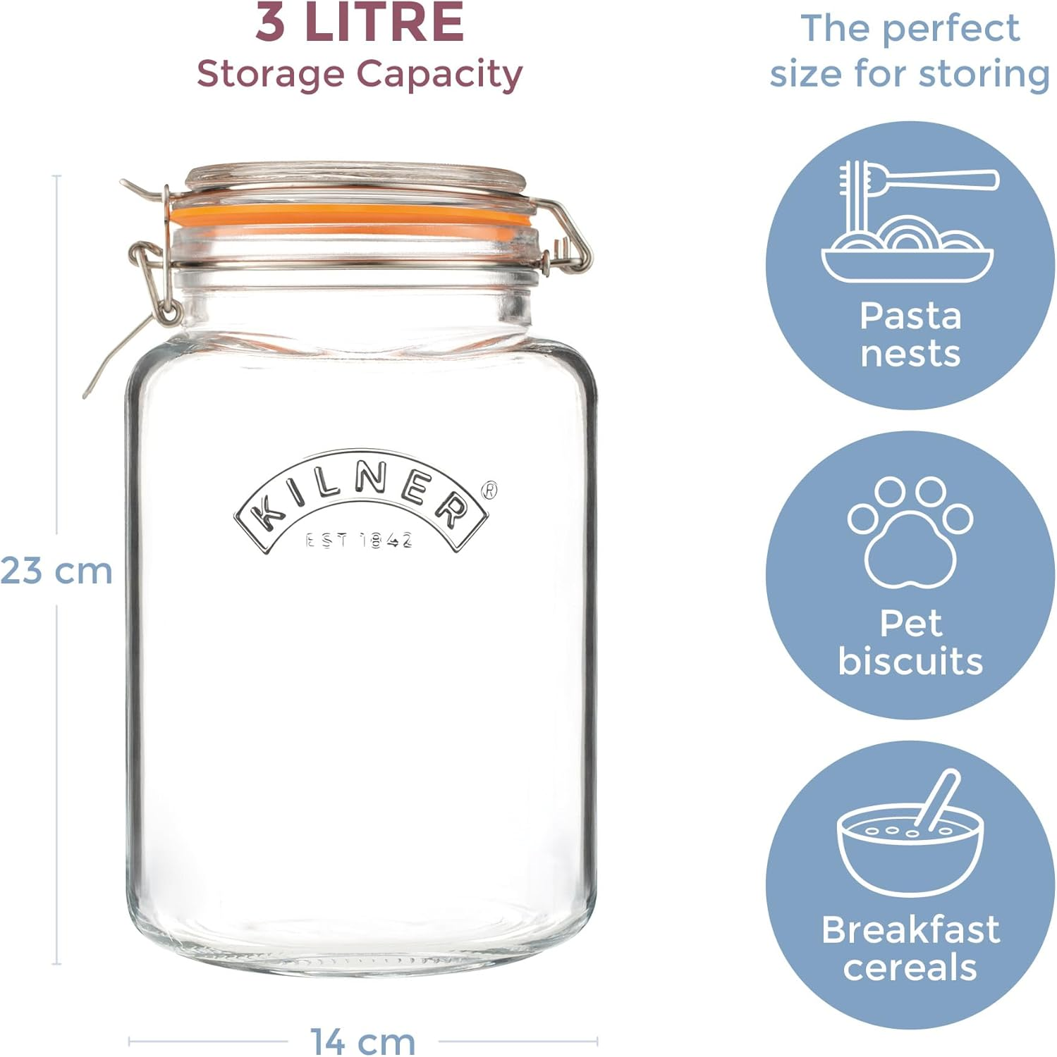 Kilner 3 Litre Square Clip Top Preserving Jar image number 1