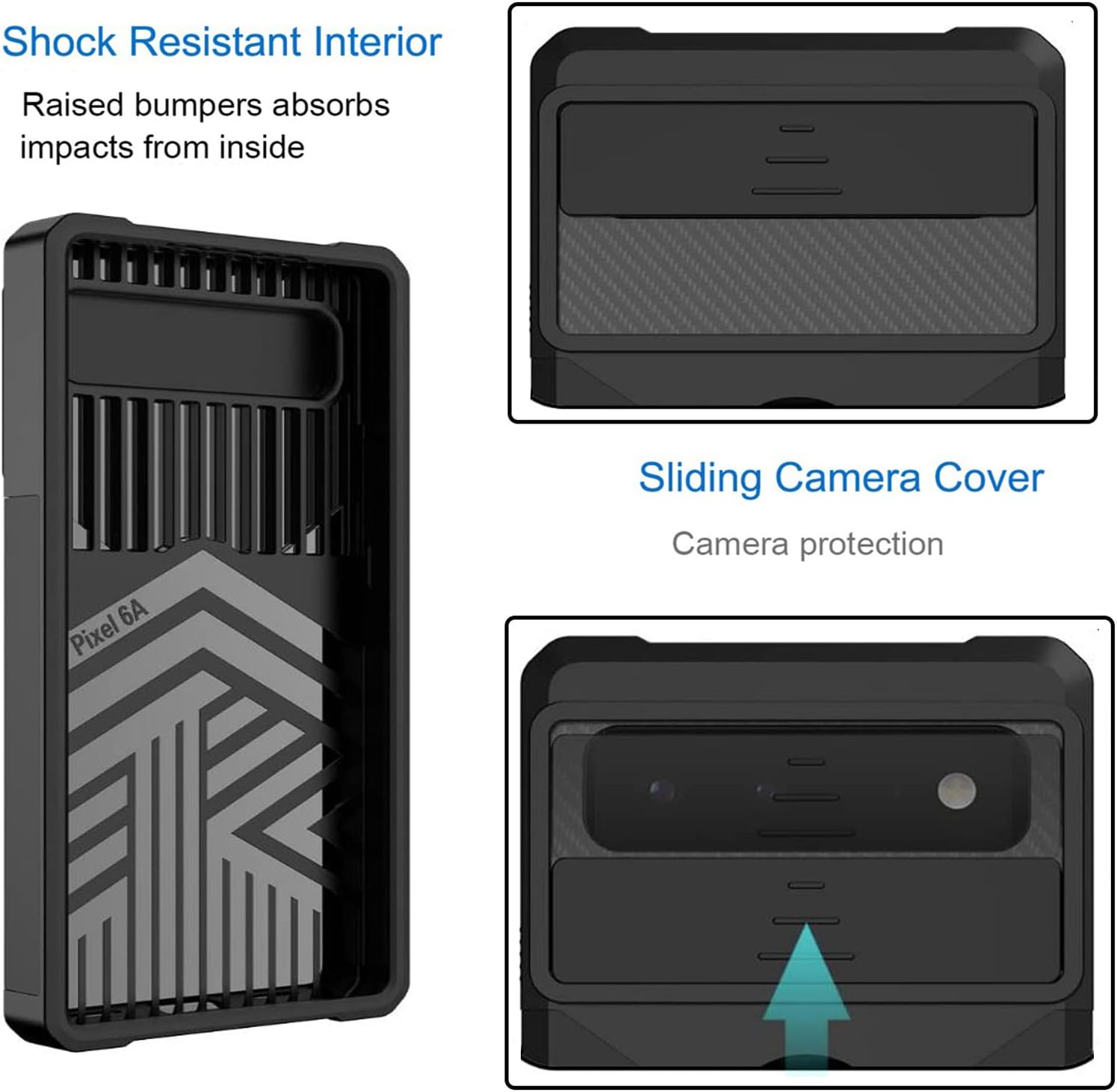 For Google Pixel 6A Case with [Card Holder[ and [Slide Camera Cover] and [360&deg; Rotate Ring Kickstand] Heavy Duty Protective Phone Cover Case for Pixel 6A 5G 6.1"-Black image number 1