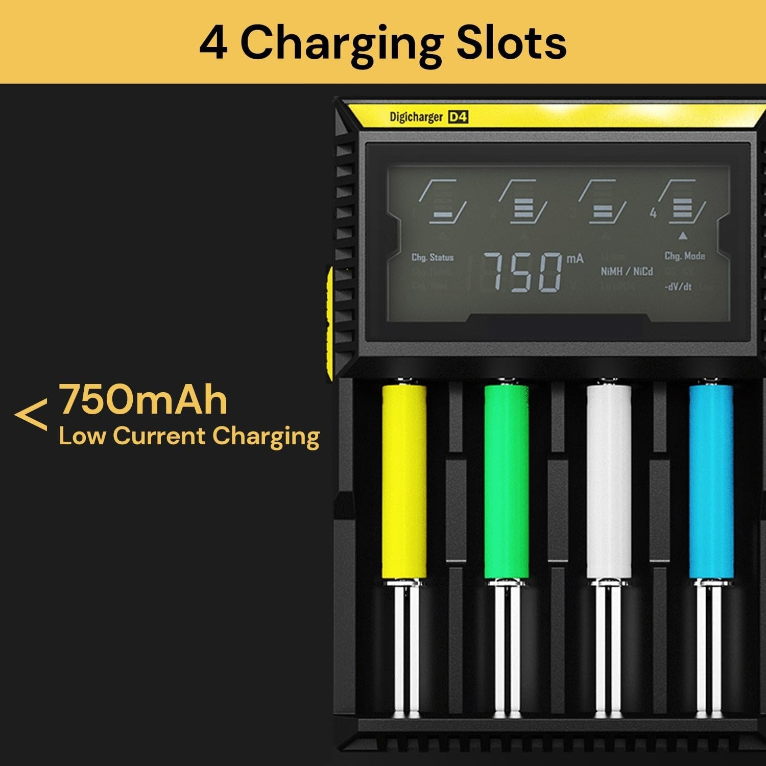 EZONEDEAL D4 Intelligent Digital LCD 4-Slot Universal Smart Battery Charger-Black image number 4