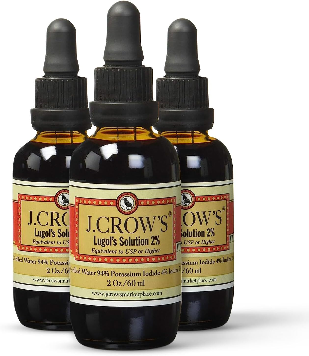 J.CROW'S&reg; Lugol'S Solution of Iodine 2% 2 Oz Three Pack (3 Bottles)