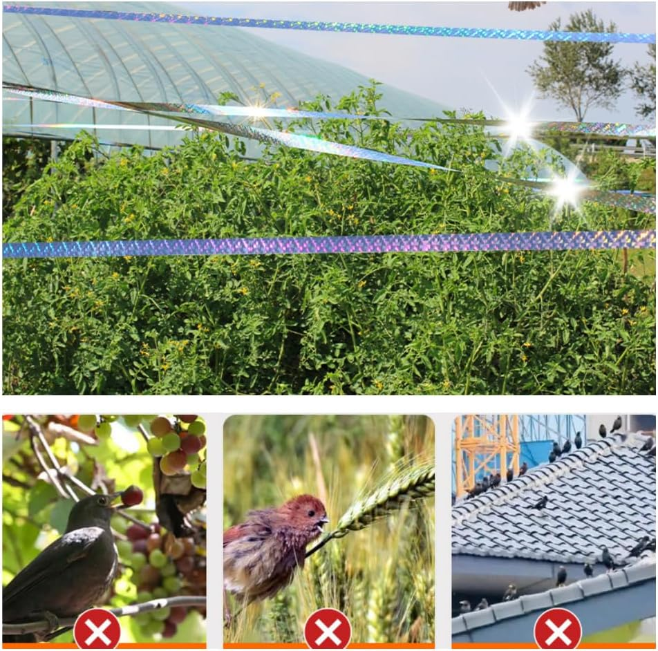 Reflective Bird Tape for Outdoor Use 2 Pcs Bird Scare Tape, Bird Repellent Scare Ribbon Tape,Double Sided Holographic Flash Deterrent to Birds,Crows, Pigeons,Woodpecker, and More(4.8 Cm X 80 M) image number 1