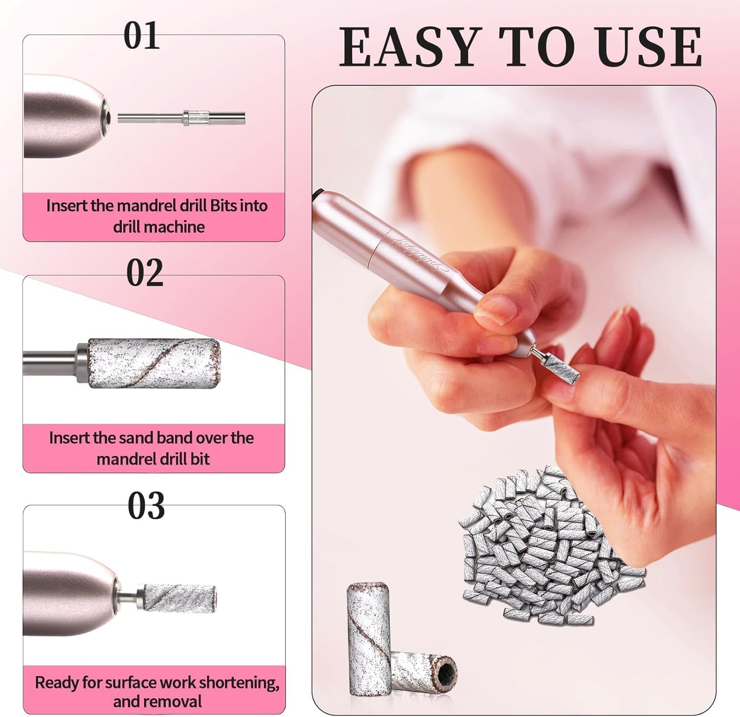 Yisis 100-Pack 120 Grit Small Sanding Bands for Nail Drill, 3.1MM Mandrel - Extreme Fine Abrasive Bands for Natural, Acrylic & Gel Nails, Manicure and Pedicure Precision Work (White-180 Grit)