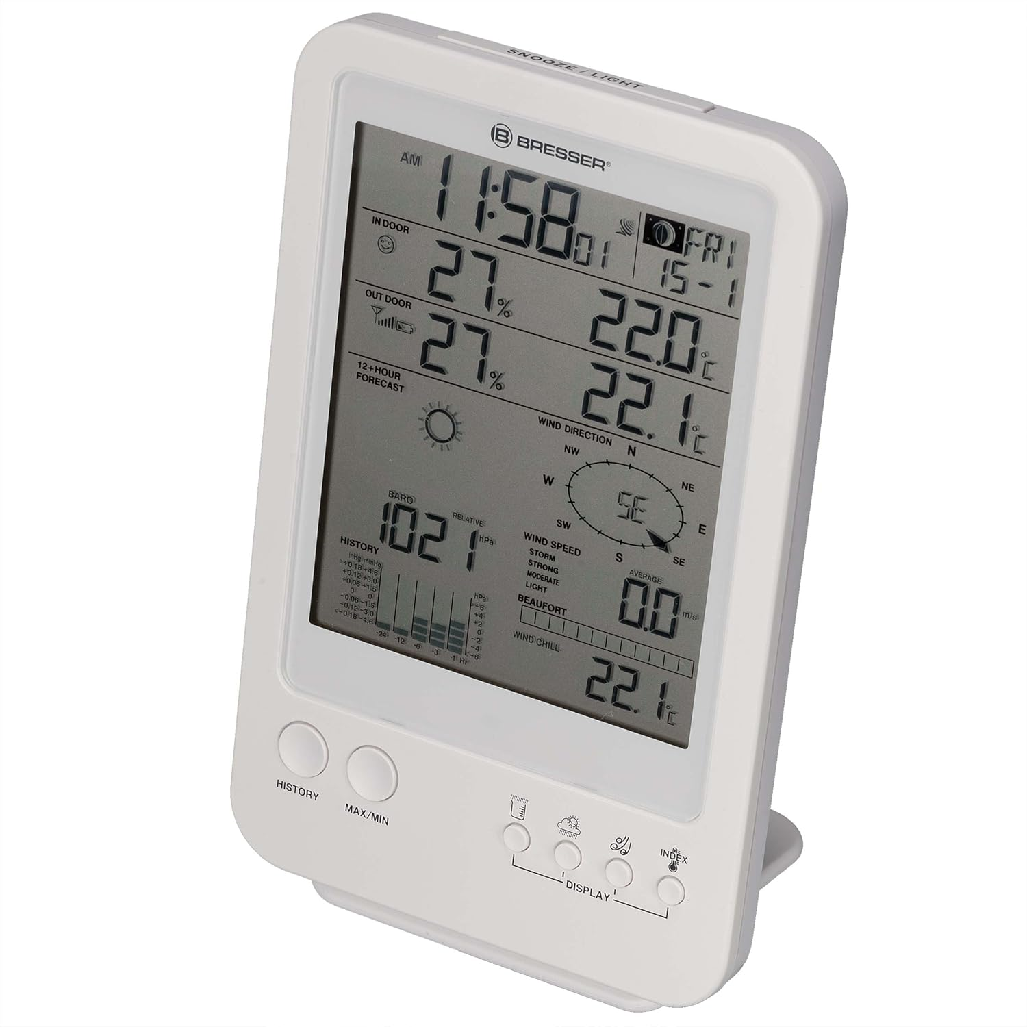 Bresser Weather Station 5-In-1 with Outdoor Sensor and German DCF Radio Control Clock and Manual Mode for UK, White image number 6