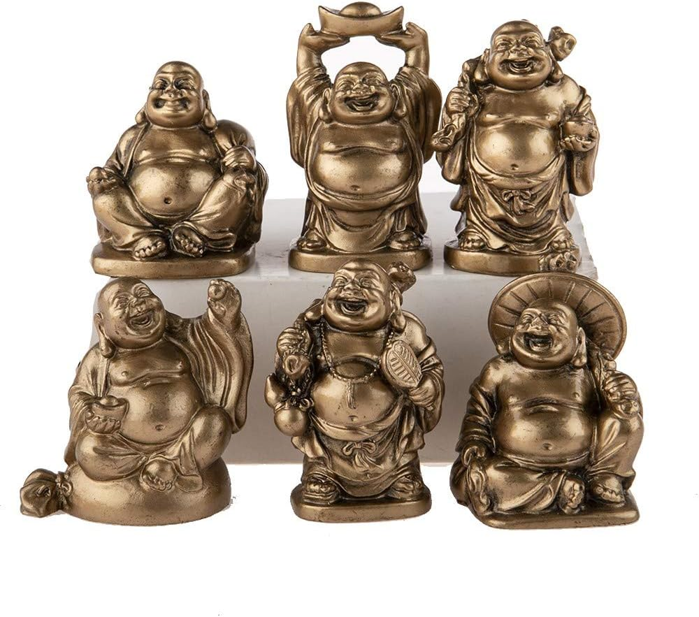 Lachineuse - Set of 6 Laughing Buddha Statuettes - Small Buddha Figures - Health, Wealth, Wisdom, Happiness - Feng Shui Lucky Charm Home Decoration - Gift Idea Zen Decoration Asia