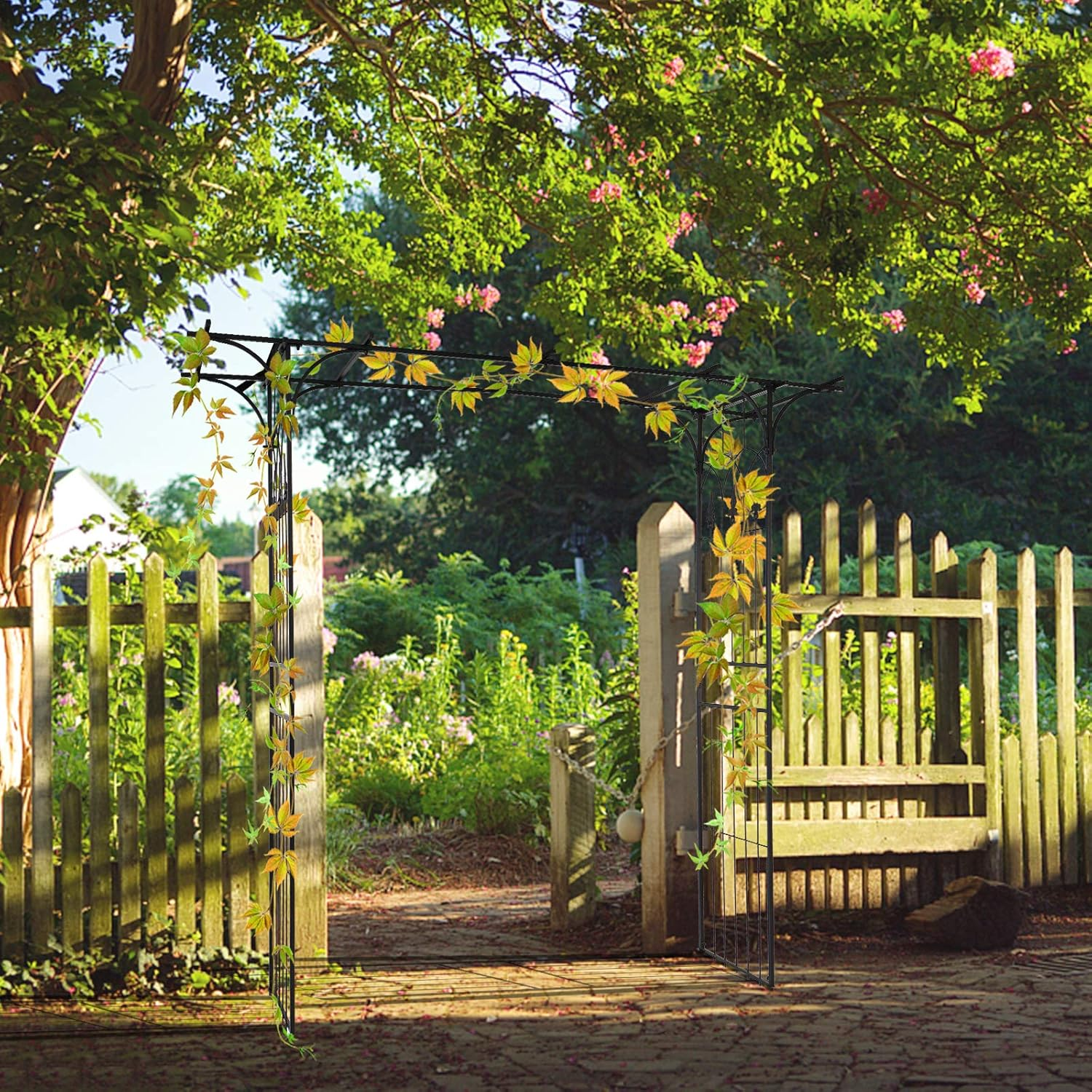 VINGLI Garden Arbor, Arch Archway for Wedding Ceremony Party, Steel Garden Trellis for Plant Climbing, Christmas Decorations Pergola for Backyard, Lawn (Black) image number 1