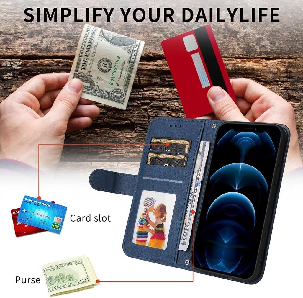 SEAHAI Case for Oppo A5 Pro 5G/4G Mobile Phone Case, Flip PU Wallet Protective Case with Stand/Card Slot/Magnetic Shockproof Leather Case, Ultra Thin Flip Case - Blue - Black image number 6