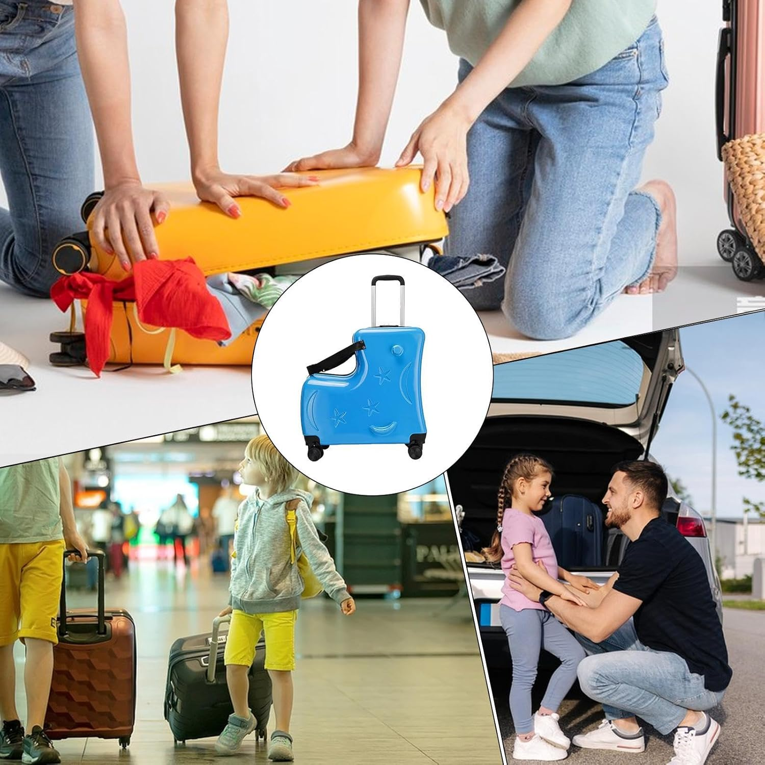 Riding Luggage for Kids - Interactive Tram Suitcase | Malima 20 Inch with Secure Lock, Seat Belt, Handlebar and Foot Rest - Fun and Practical Luggage for Traveler, Lake Blue, Consulte La Descripci&oacute;n image number 4