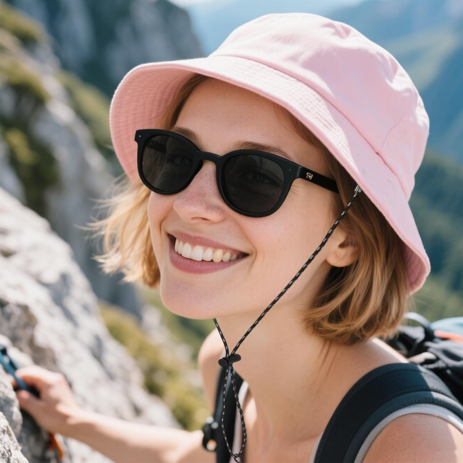 Bucket Hats, Packable Bucket Hat with String, Wide Brim Ring Buckle Sun Hat for UV Protection Women Men Beach Fishing Camping image number 4