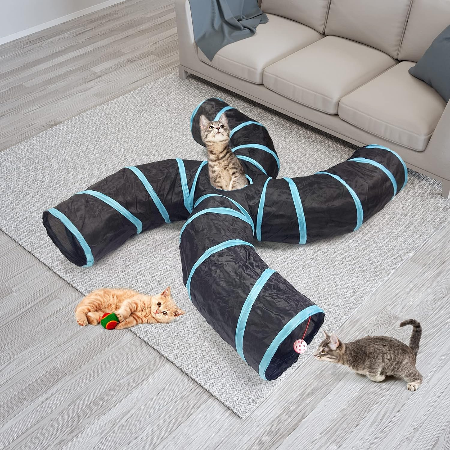 Bemodst S-Type Cat Tunnel, 2 Way/3 Way/4 Way/5 Way Collapsible S-Shape Small Animal Tubes Kitty Tunnels Interactive Maze House Toy with Storage Bag for Kitten Puppy Rabbit Guinea Pig (4-Way) image number 5