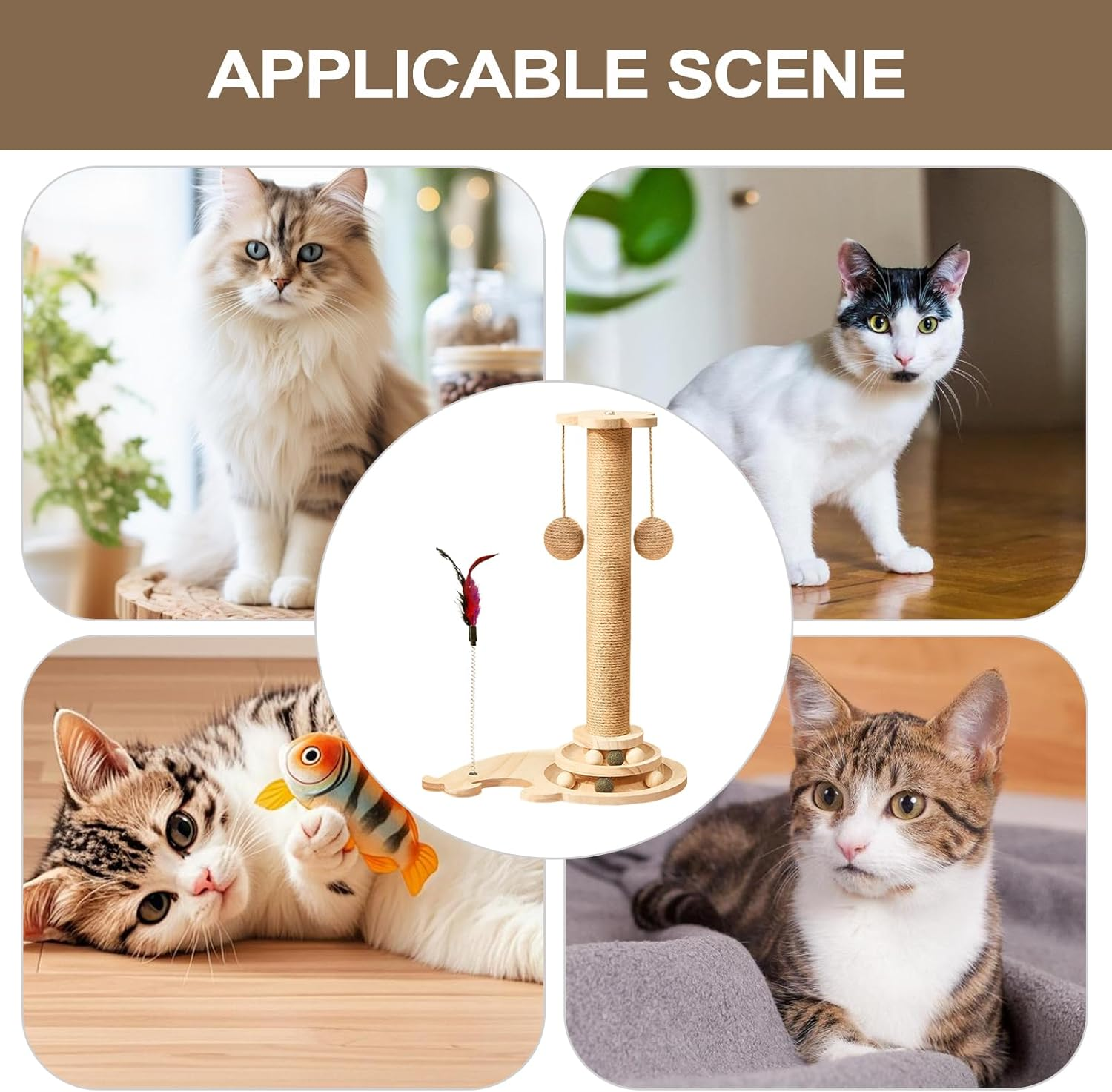 Cat Post Scratcher | Indoor Cat Puzzle Toy | Multifunctional Pet Teaser Toy for Physical Exercise, 4-In-1 Kitten Scratcher Post image number 5