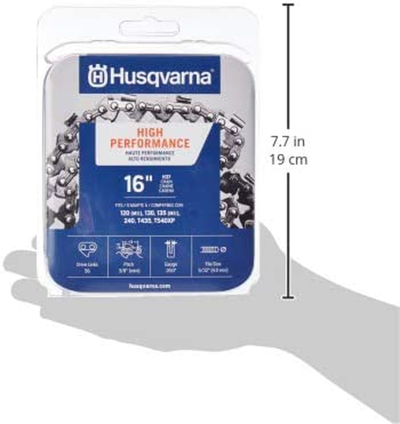 Husqvarna H37 16 Inch Chainsaw Chain, 3/8" Pitch, .050" Gauge, 56 Drive Links, Genuine Husqvarna Chainsaw Blade Replacement with Low Kickback and Low Vibration, Gray