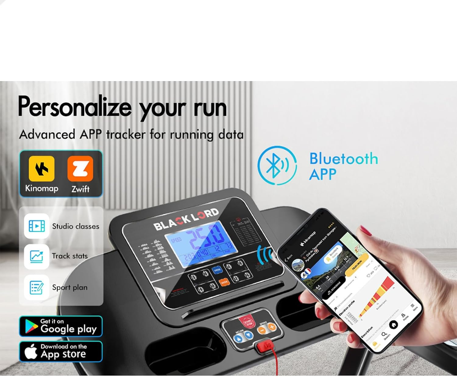 BLACK LORD Treadmill Foldable Running Machine Auto Incline Fitness Equipment 5.3 HP Electric Exercise Walking Jogging Hiking Cardio Aerobic Trainer Home Gym Office Commercial (EXP66 Epic Series) image number 3