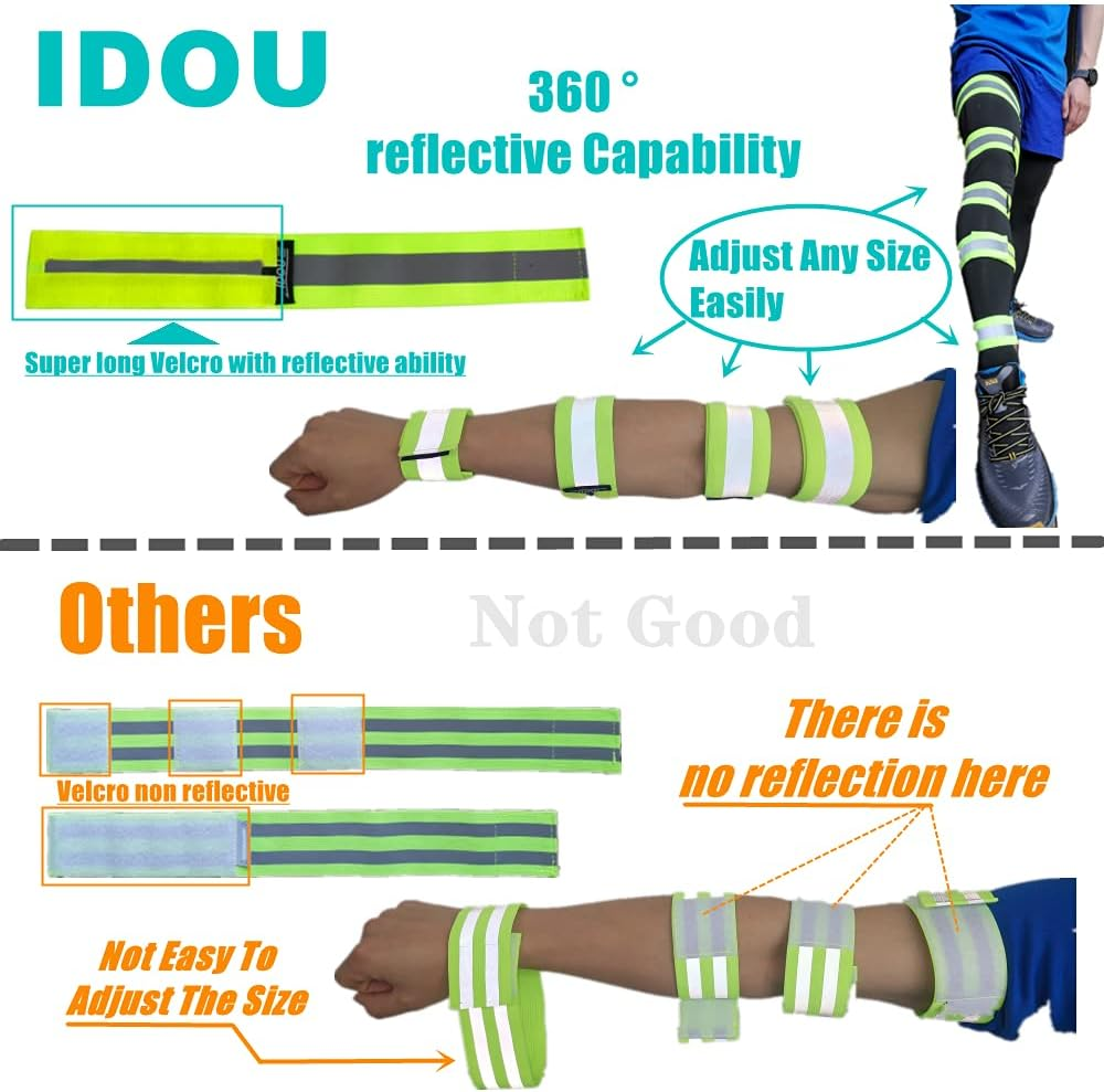 IDOU Reflective Running Gear,Reflective Bands for Arm/Wrist/Ankle/Leg,Biking Accessories for Women and Men - Yellow - 1 Belt -Xxl image number 2