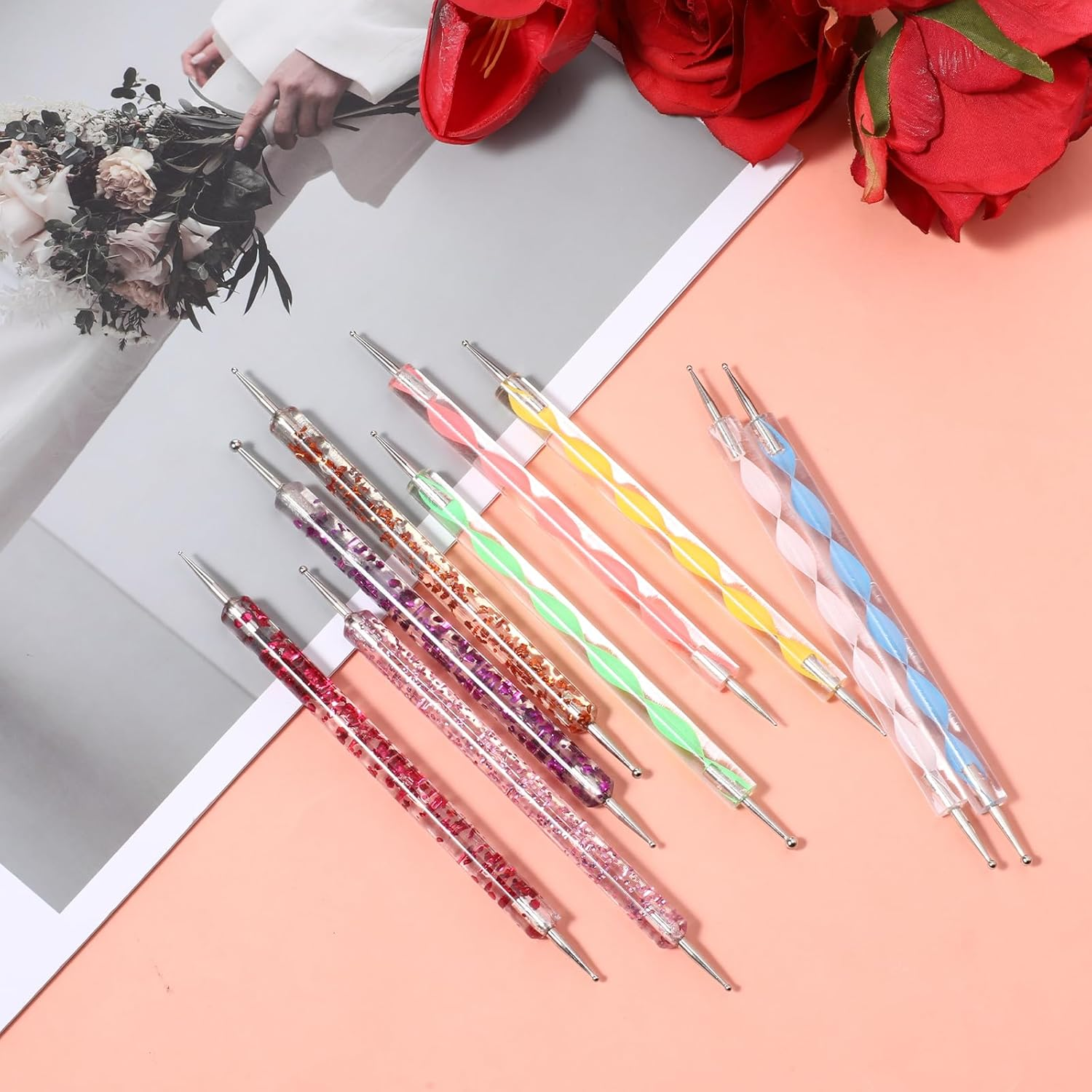 Pack of 10 Dotting Pen Nail Art Dotting Tools Rhinestone Nail Design Marbleizing Tool for Dots and Marbling