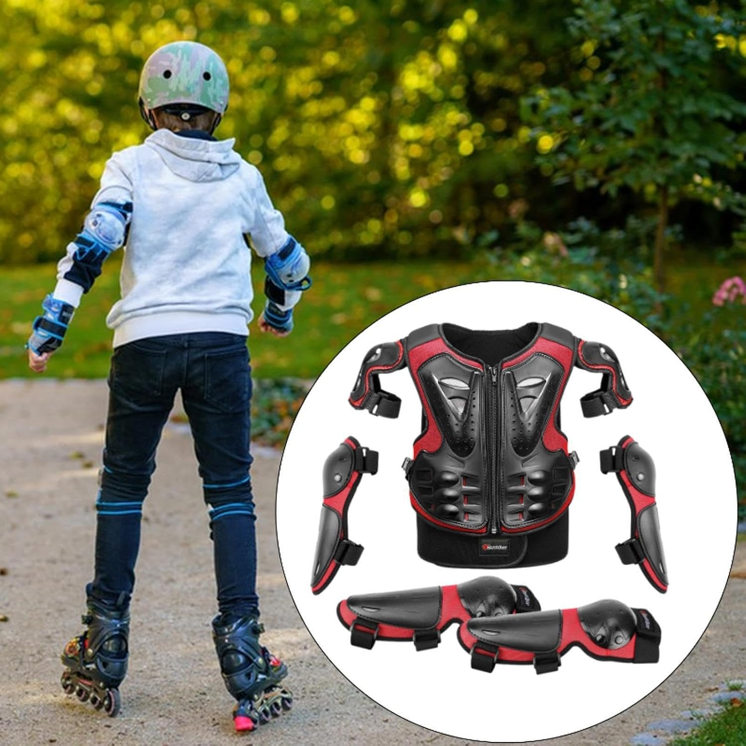 Qcchieus Kids Motorcycle Guard Suit Dirt Bike Gear Comfortable Chest Spine Back Protector with Elbow Knee Pads for Skateboard - Black image number 5