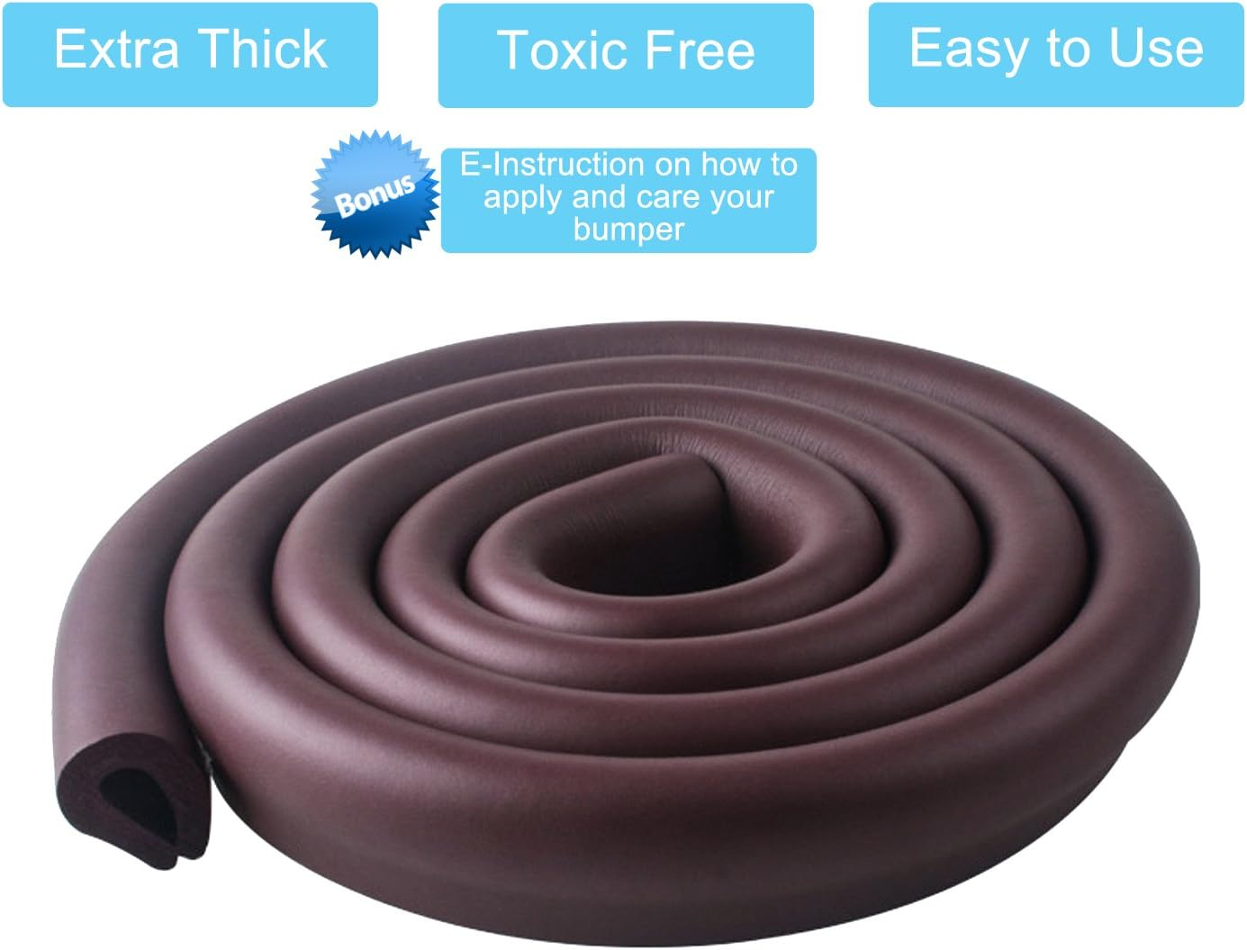 U Shape Glass Table Edge Protectors Premium High Density Foam Baby Safety Bumper Guard 2 Meters Red Brown image number 2