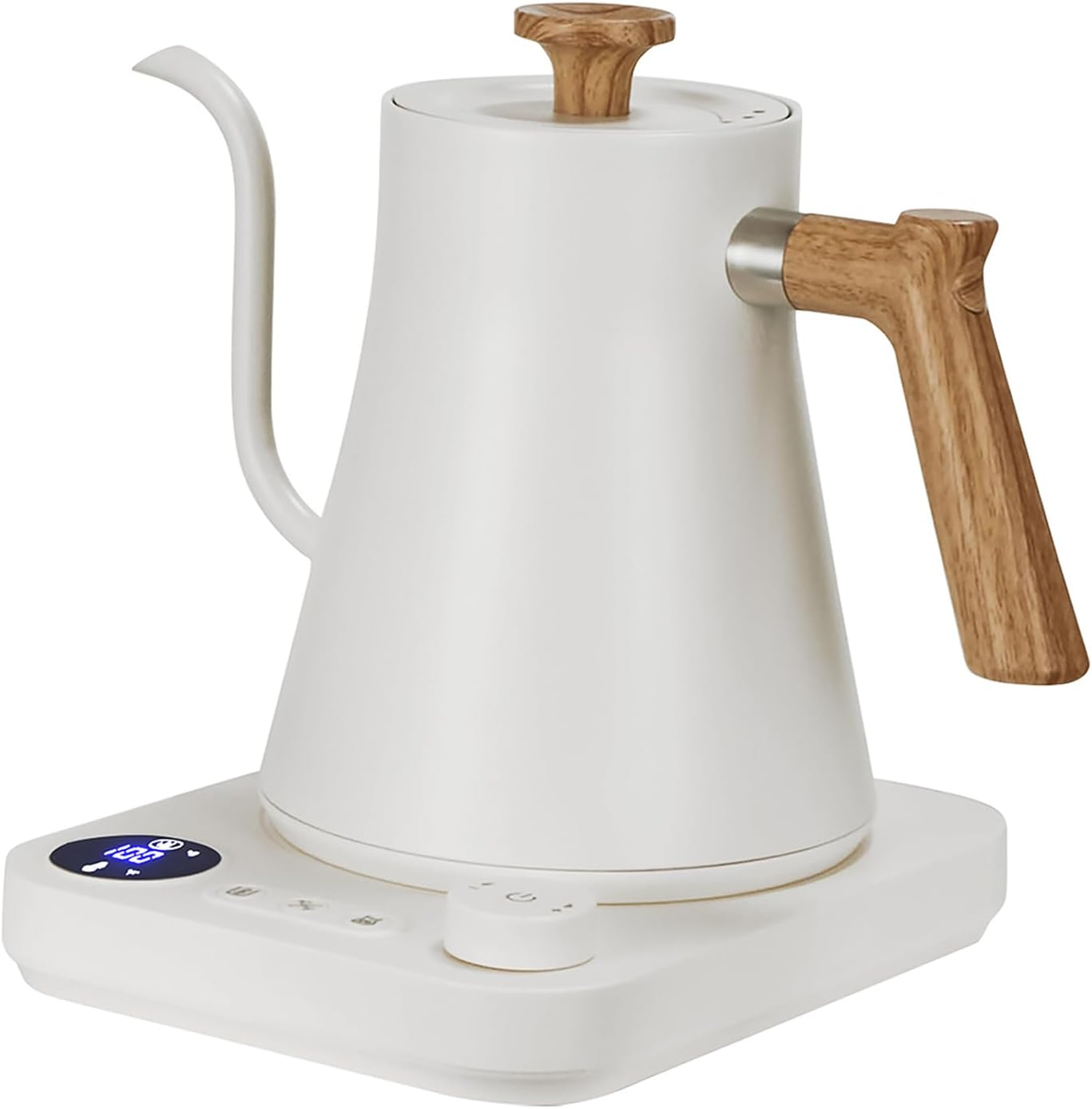 Electric Gooseneck Kettle 0.9L with LCD Display, 304 Stainless Steel Pour-Over Coffee & Tea Hot Water Boiler, Automatic Temperature Control, 1200W Quick Heating Tea Pot White image number 1