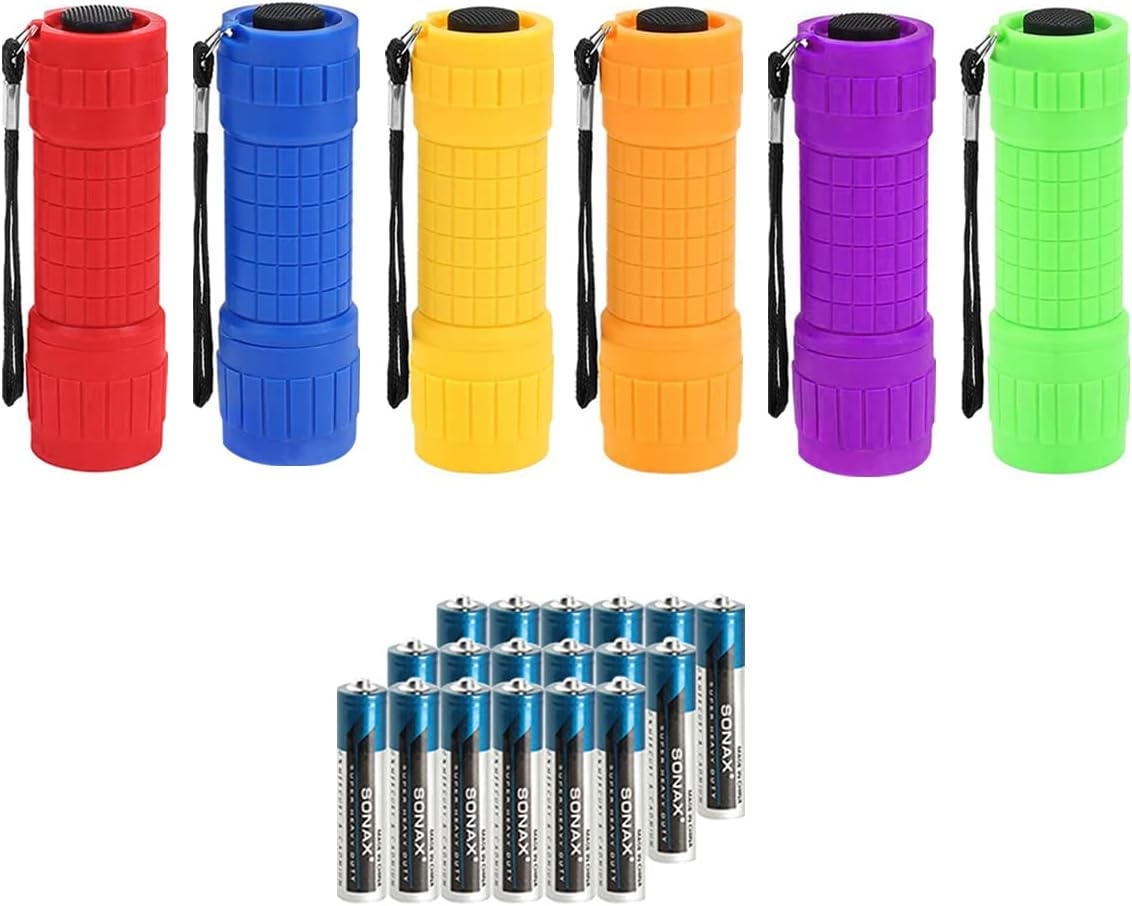 Whaply Small Mini Flashlights Pack of 6,Assorted Colors,New Type Cob Light,With 18 AAA Battery (6 Pack) image number 2