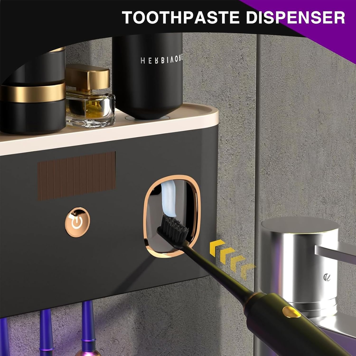 Toothbrush Cleaner & Holder, Wall Mounted Tooth Brushing Holder with Toothpaste Dispenser, Cleaning and Air Drying, Rechargeable UV Toothbrush Holder for Bathrooms image number 3