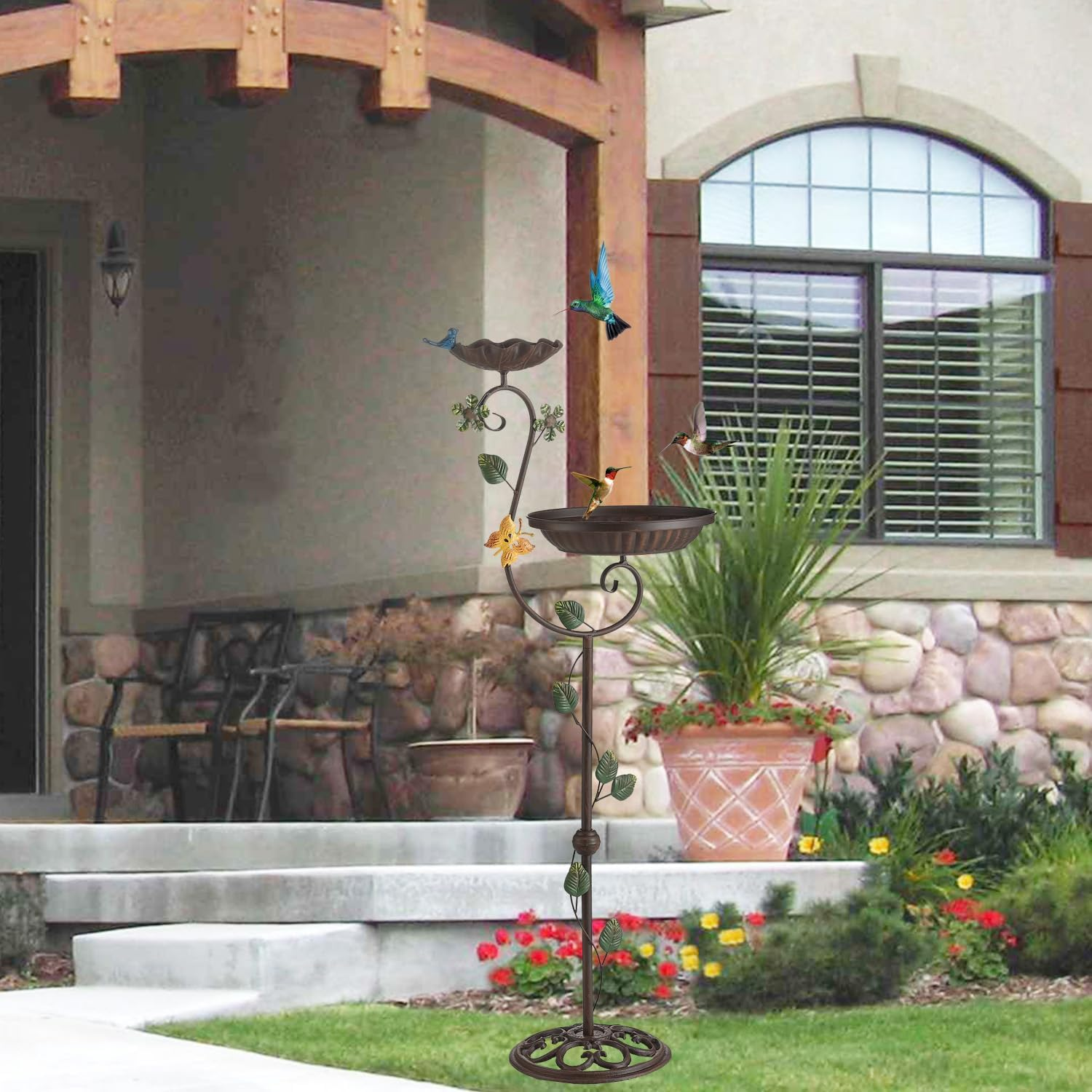 Metal Bird Baths for Outdoors, 44" Height Cast Iron Pedestal Bird Bath and Feeder, Vintage Sturdy Heavy Duty Birdbath Bowl, Tall Floral Accents Birdbaths for Garden Yard Patio Porch Decor image number 5