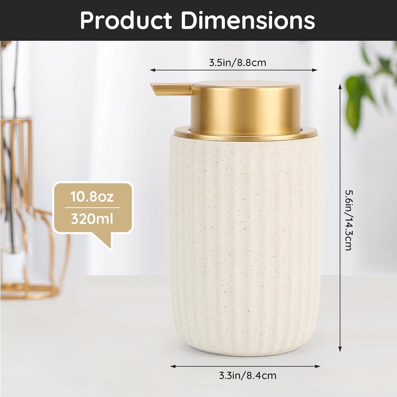 Segbeauty Foaming Soap Dispenser, 320Ml Hand Soap Dispenser Ceramic, Refillable Pump Bottle Dispenser, Foaming Hand Wash Dispenser with Gold Plastic Pump, for Kitchen Decor (White) image number 6